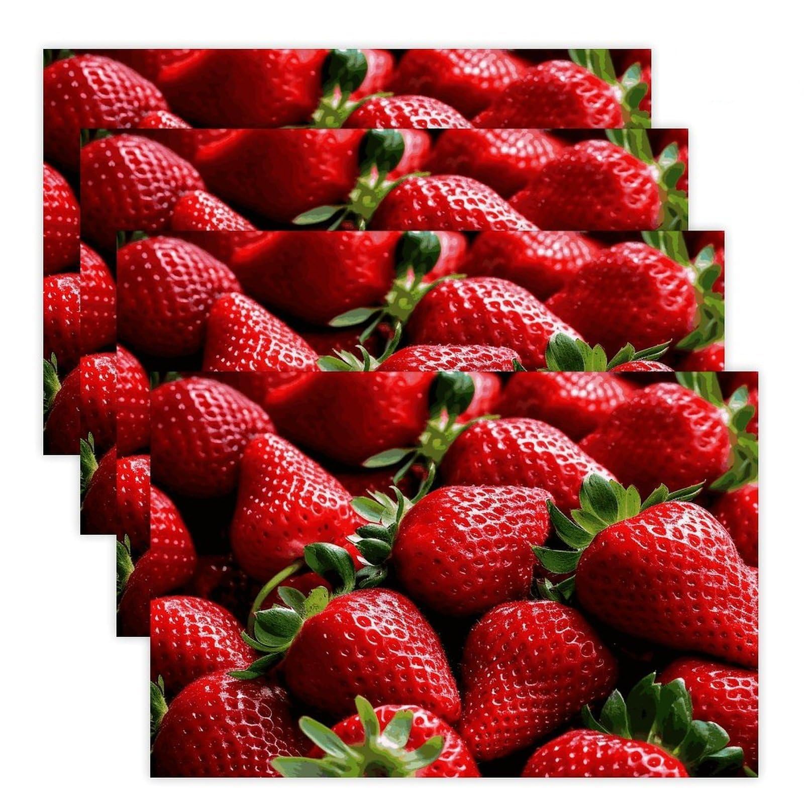 Fresh Strawberries Place Mat for Restaurant, Portable Table Mat for Kitchen, Anti-Slip Placemats for Home, Fashionable Place Mats for Wedding, Party, Hotels, Apartments 30x45cm*4