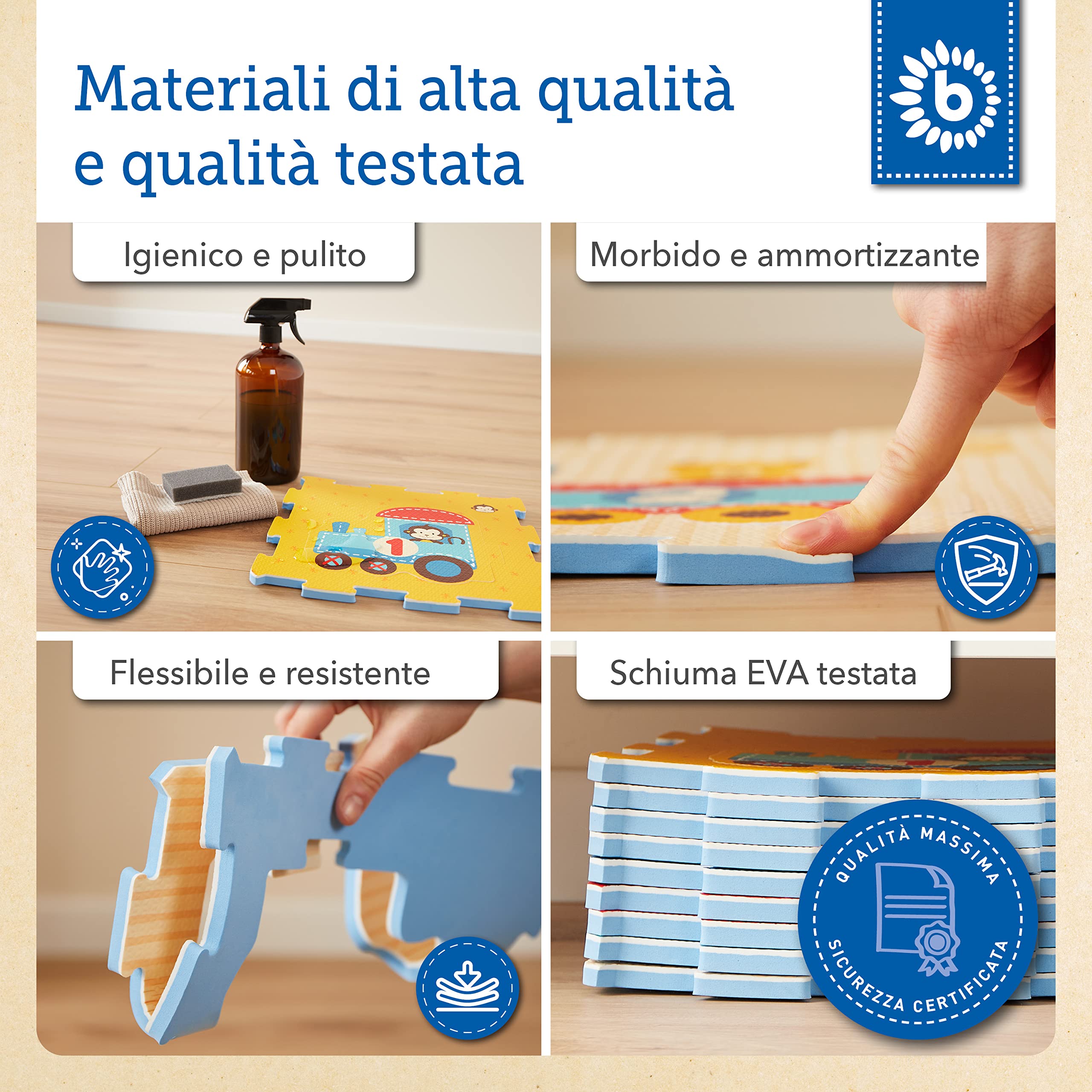 BIECO Tappeto Puzzle, 18 pz. | Tappetino Gioco Neonati | Puzzle XXL Bambini | Tappeto Gattonamento | Palestra | Tappeti Bambini | Imparare Lettere | Gioco