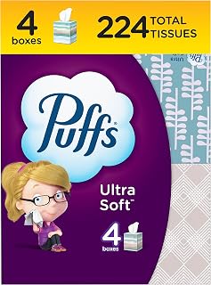 Puffs Ultra Soft Facial Tissues, 4 Cubes 56 Sheets Each - Extra Soft, 2x Stronger Wet, Gentle for Sensitive Noses