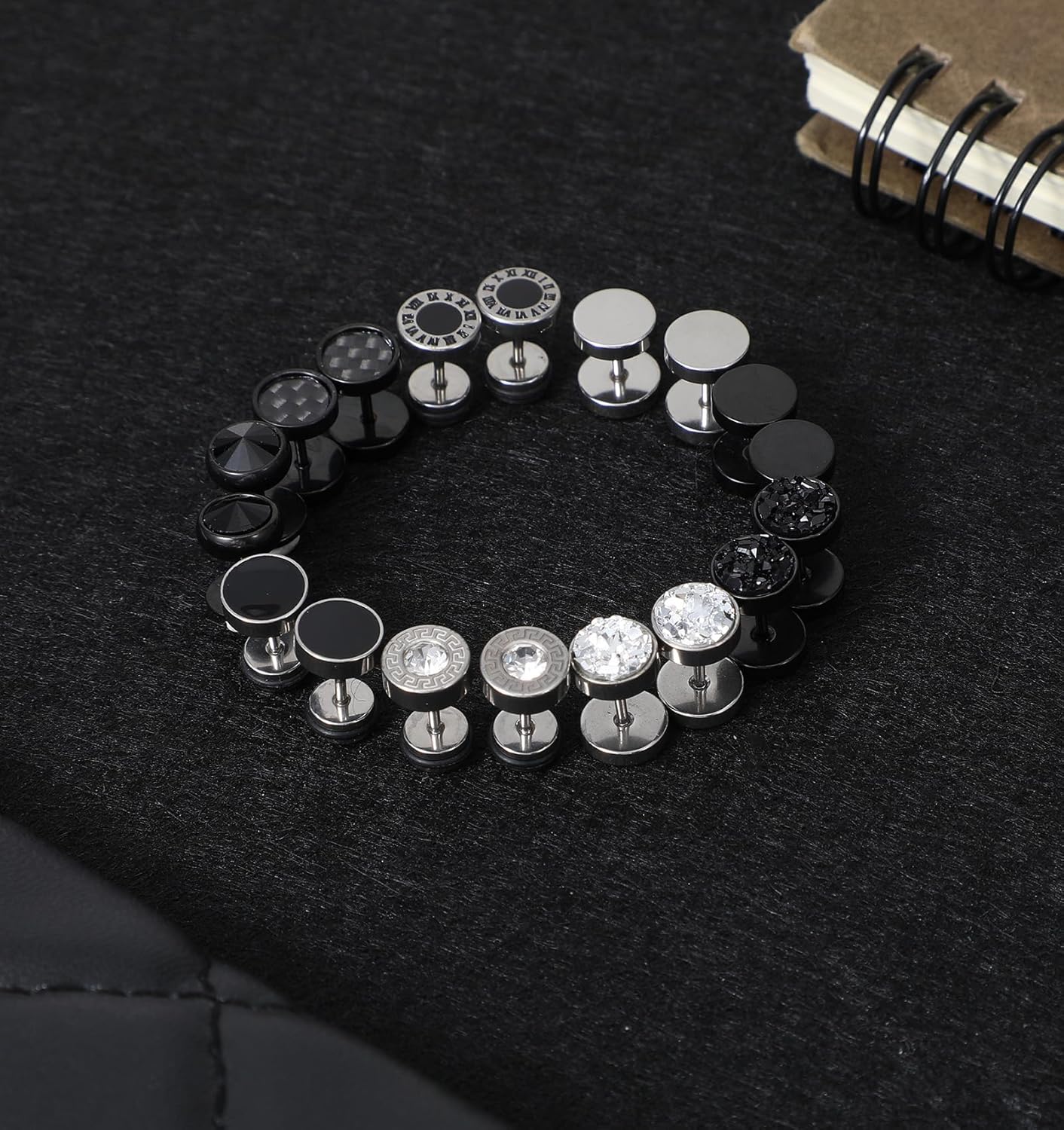 9 Pairs Fake Gauge Earrings, Stainless Steel Round Studs Cheater Plugs Faux Tunnels Flat Back for Men Women - Image 7