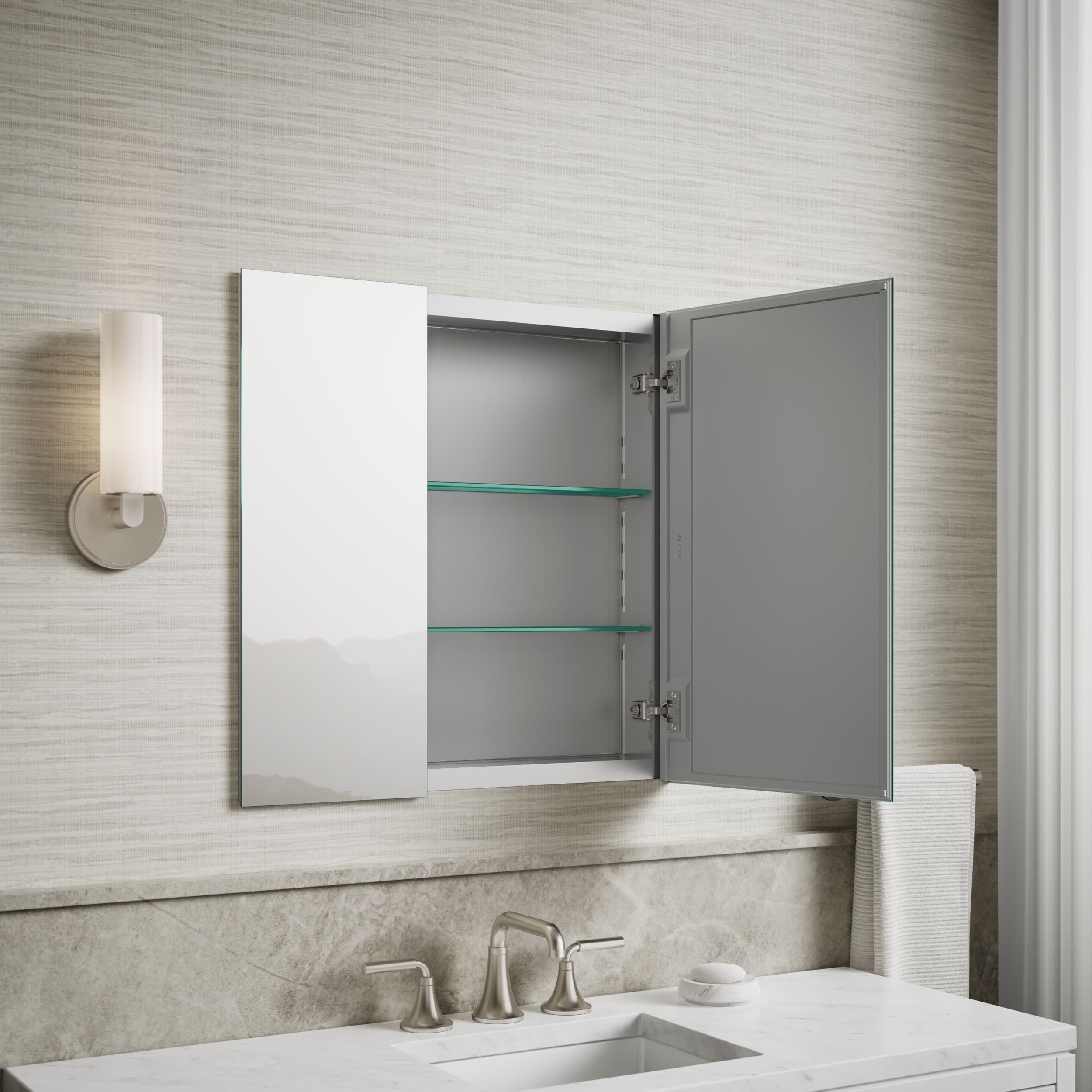 KOHLER Embark Slim Armoire à Pharmacie rectangulaire à 2 Portes en Aluminium 63,5 x 66 cm