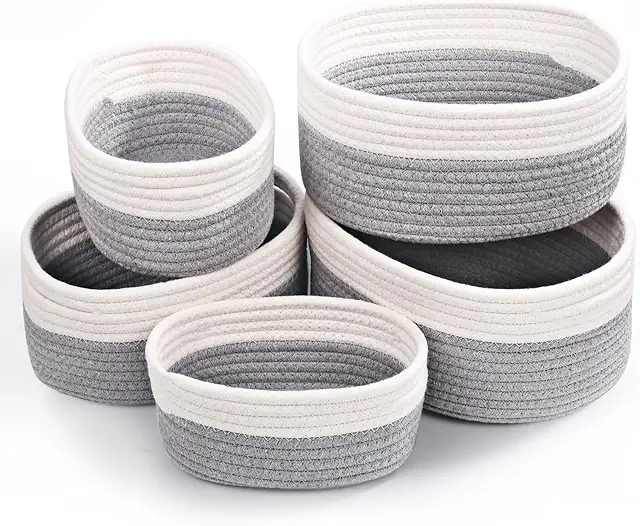 Cesto para Brinquedos de Algodón Tejido - Juego de 5 Cestas Organizadoras Multiusos