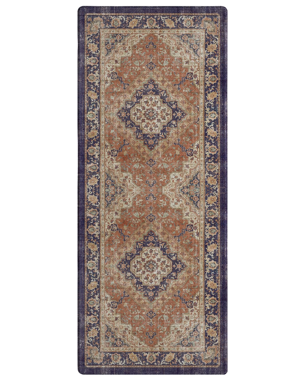 Boho Küchenteppich aus Leder, rutschfester Küchenläufer, wasserfeste & ölbeständige Stehmatte, 60x150cm, Korallenrot