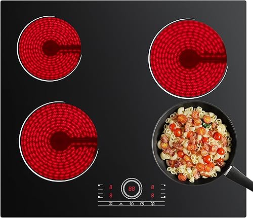 CDV - Placa eléctrica de 4 quemadores de 24 pulgadas, estufa eléctrica integrada, 220-240 V con bloqueo para niños, control táctil, indicador de