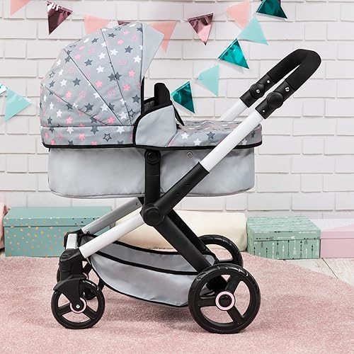 Miniatura 5 de Bayer Muñecas de diseño: cochecito Xeo - Gris, rosa, estrellas - Incluye bolsa de hombro, se adapta a muñecas de hasta 18', convertible a una