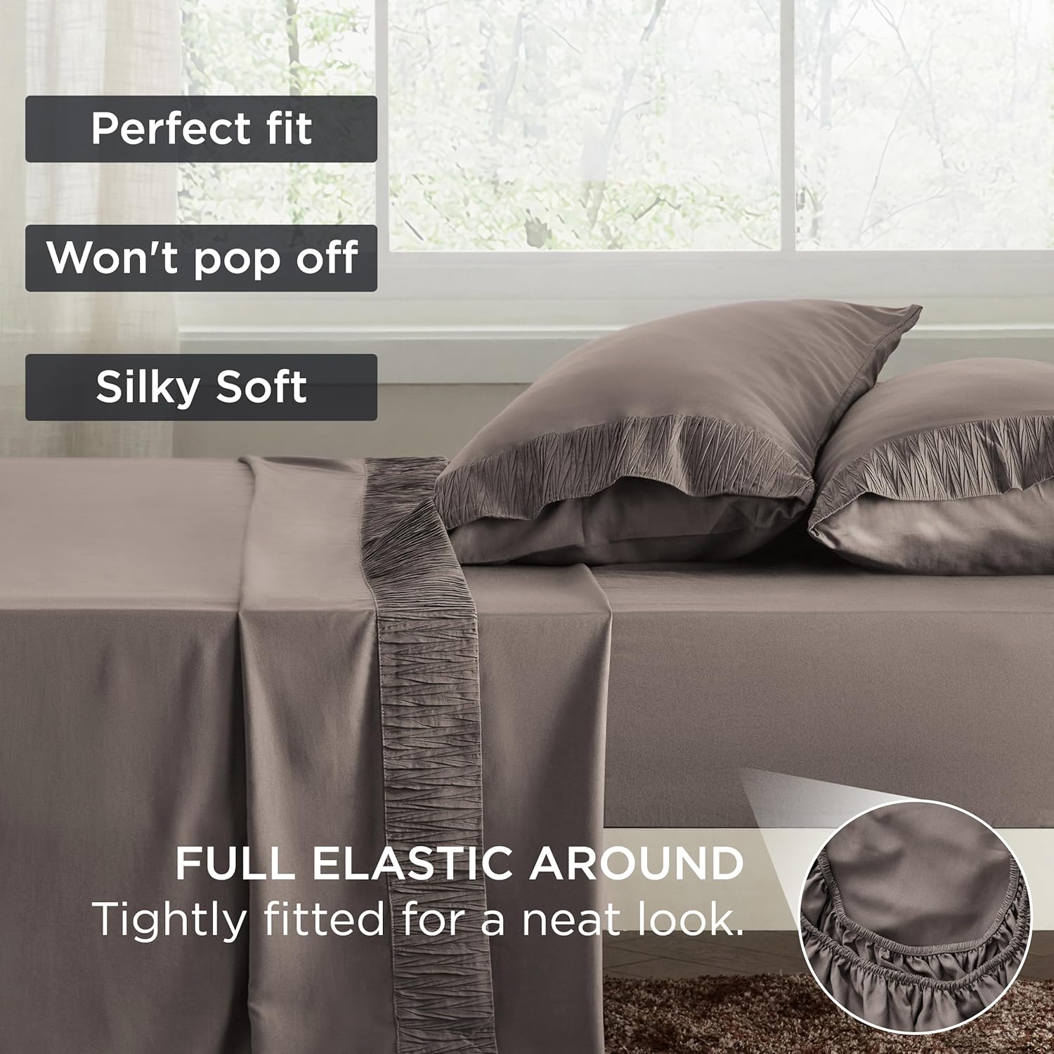 Image demonstrating the perfect fit of the Bedsure fitted sheet with full elastic around