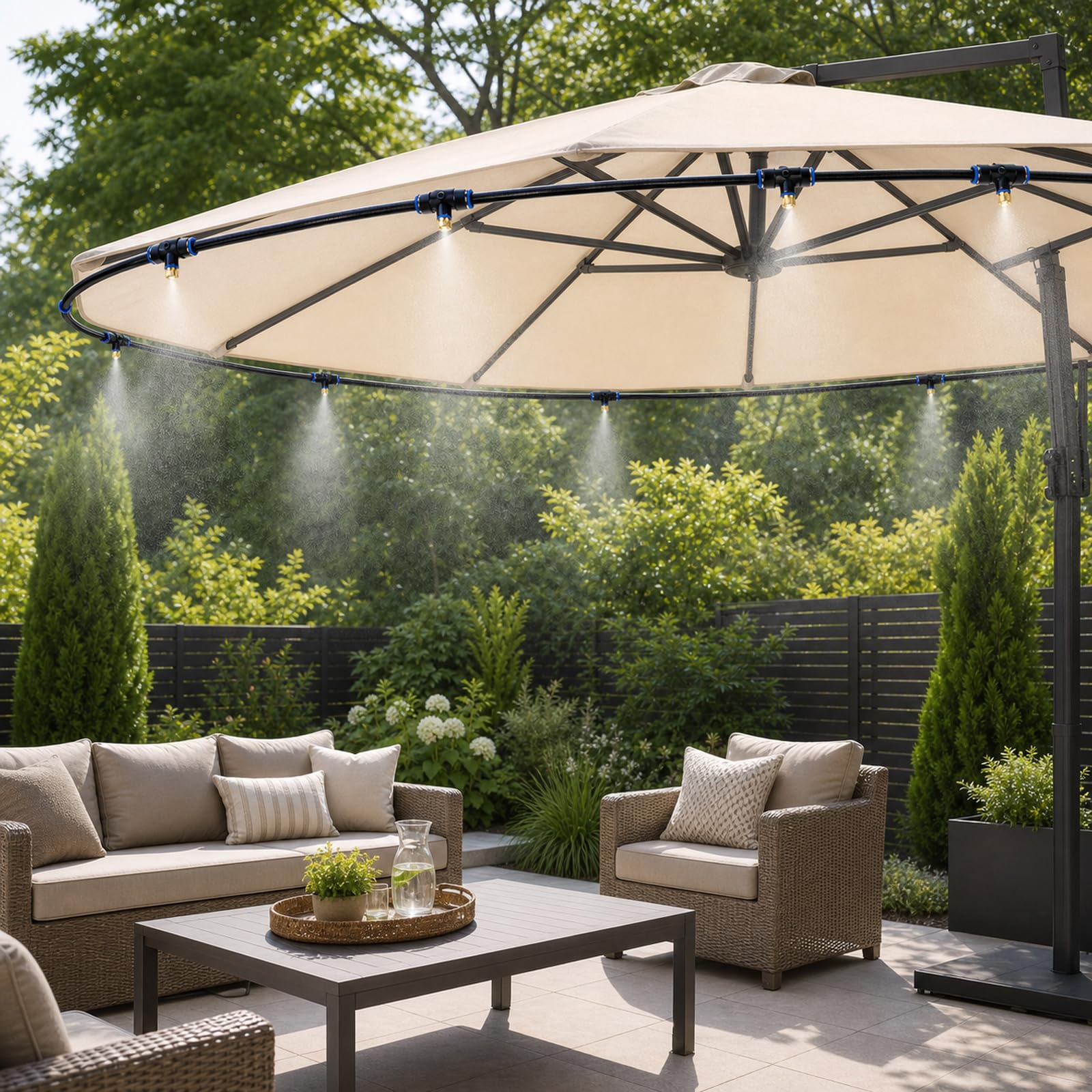 Brumisateur Exterieur terrasse,Brumisateur pergola,Kit De Tuyau Brumisateur par Brume,Kit D’Irrigation,Refroidissement,Brumisation Fine,Élimination poussières,pour Pelouse,Terrasse