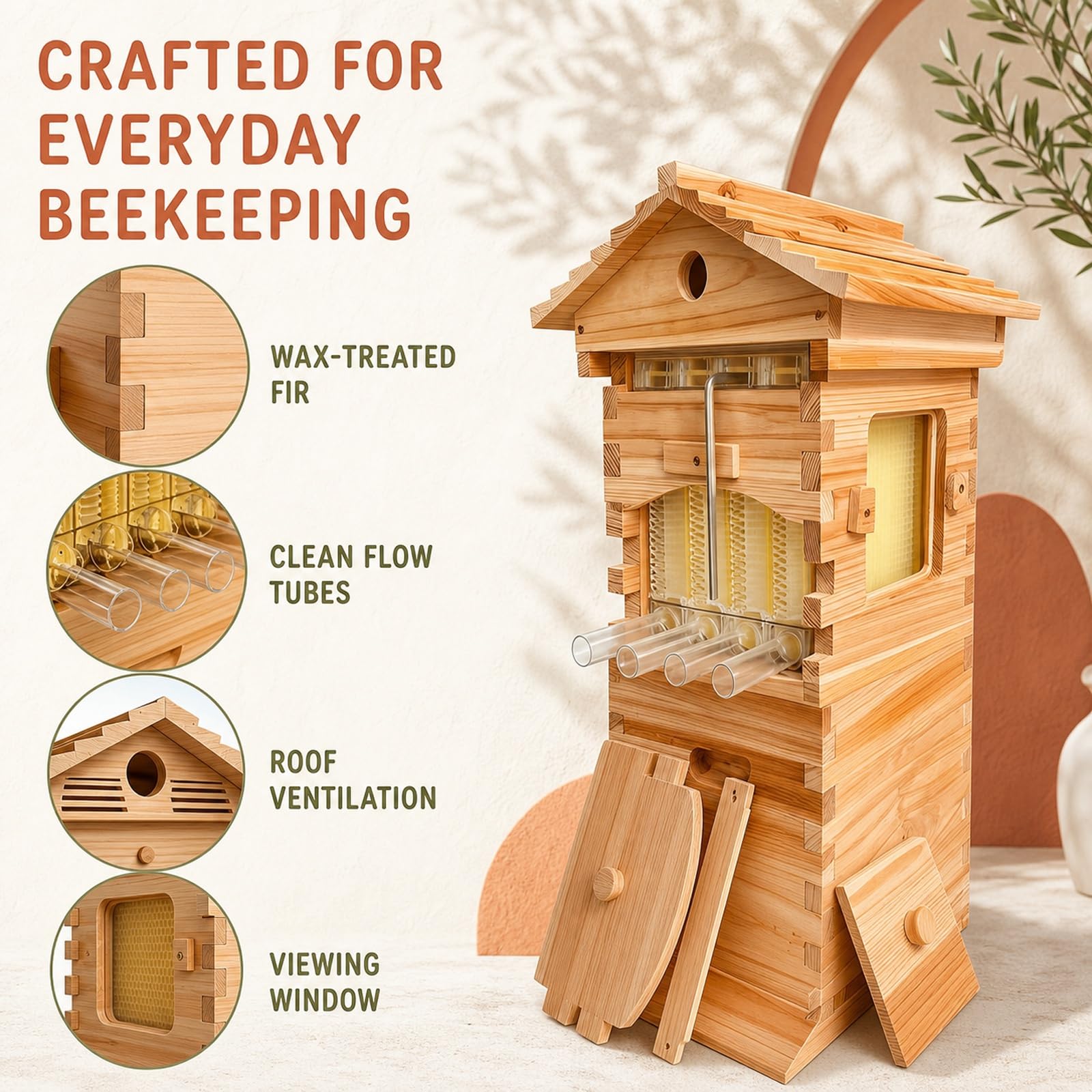 Beehive Kit De Ruche Automatique,Ruche Complète Avec Fenêtre D'observation Et Sortie De Miel Facile À Ouvrir, Idéale Pour Récolter Le Miel De Votre Jardin.