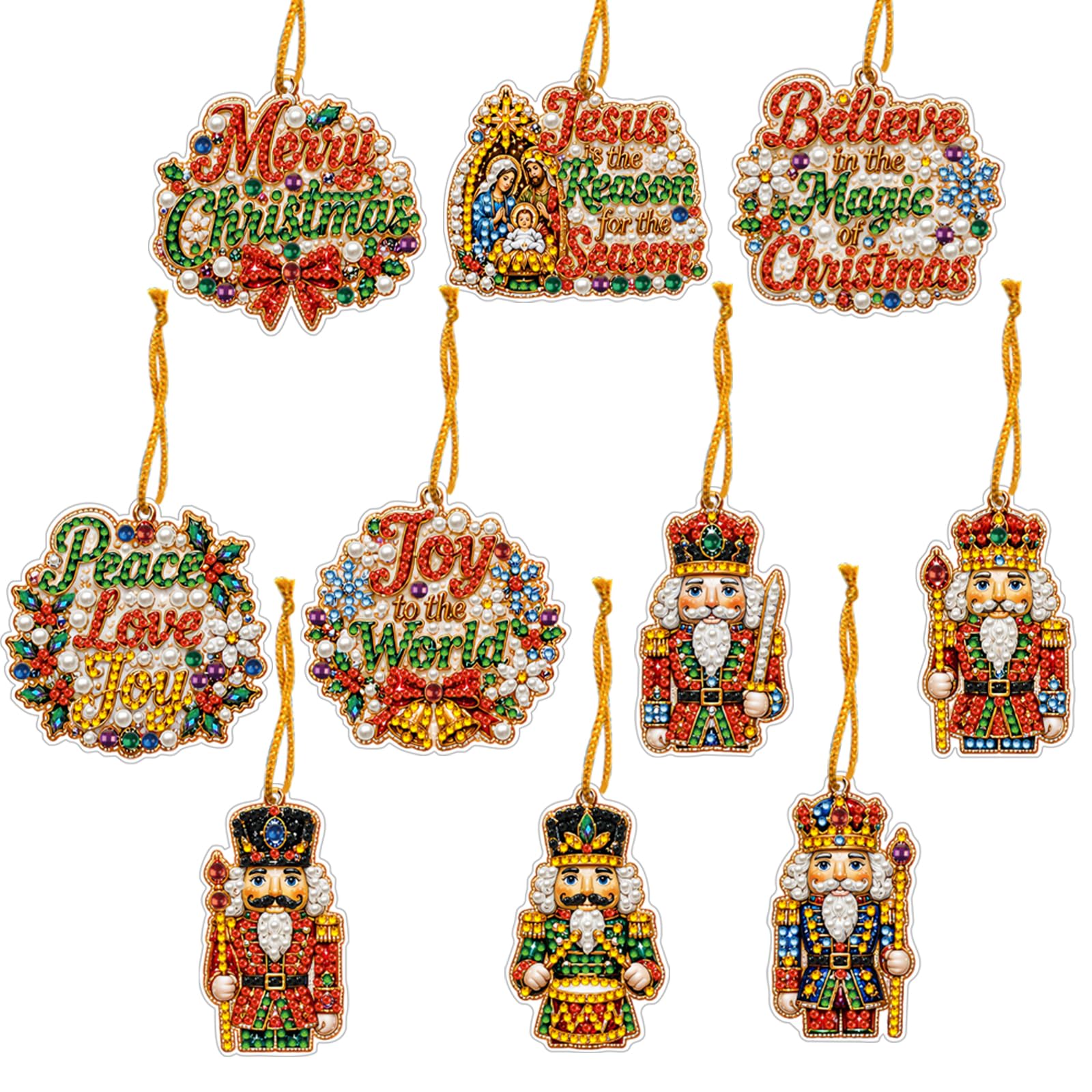 10Pcs Pearl Art Christmas Ornaments DIY Pearl Diamond Art Kits for Adults