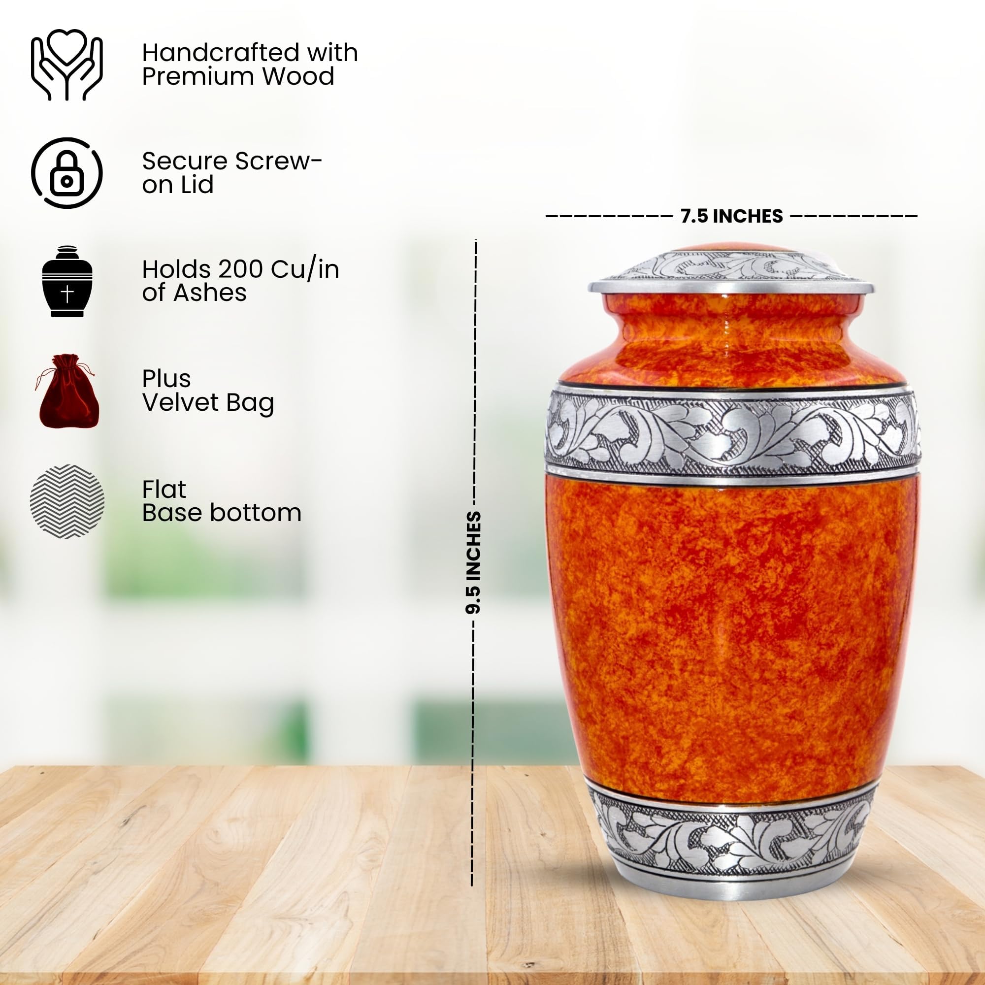 Hind Bricoler Coucher de soleil Orange Urne funéraire pour adulte humains des cendres – Adulte funéraires Urne fabriqué à la main – Grande enterrement Urne funéraire pour cendres humain (19,1 x