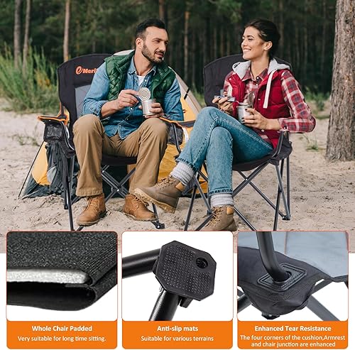 Miniatura 5 de EMERIT Silla de campamento acolchada de gran tamaño, silla plegable cuádruple resistente de 350 libras con brazos, sillas plegables para exteriores