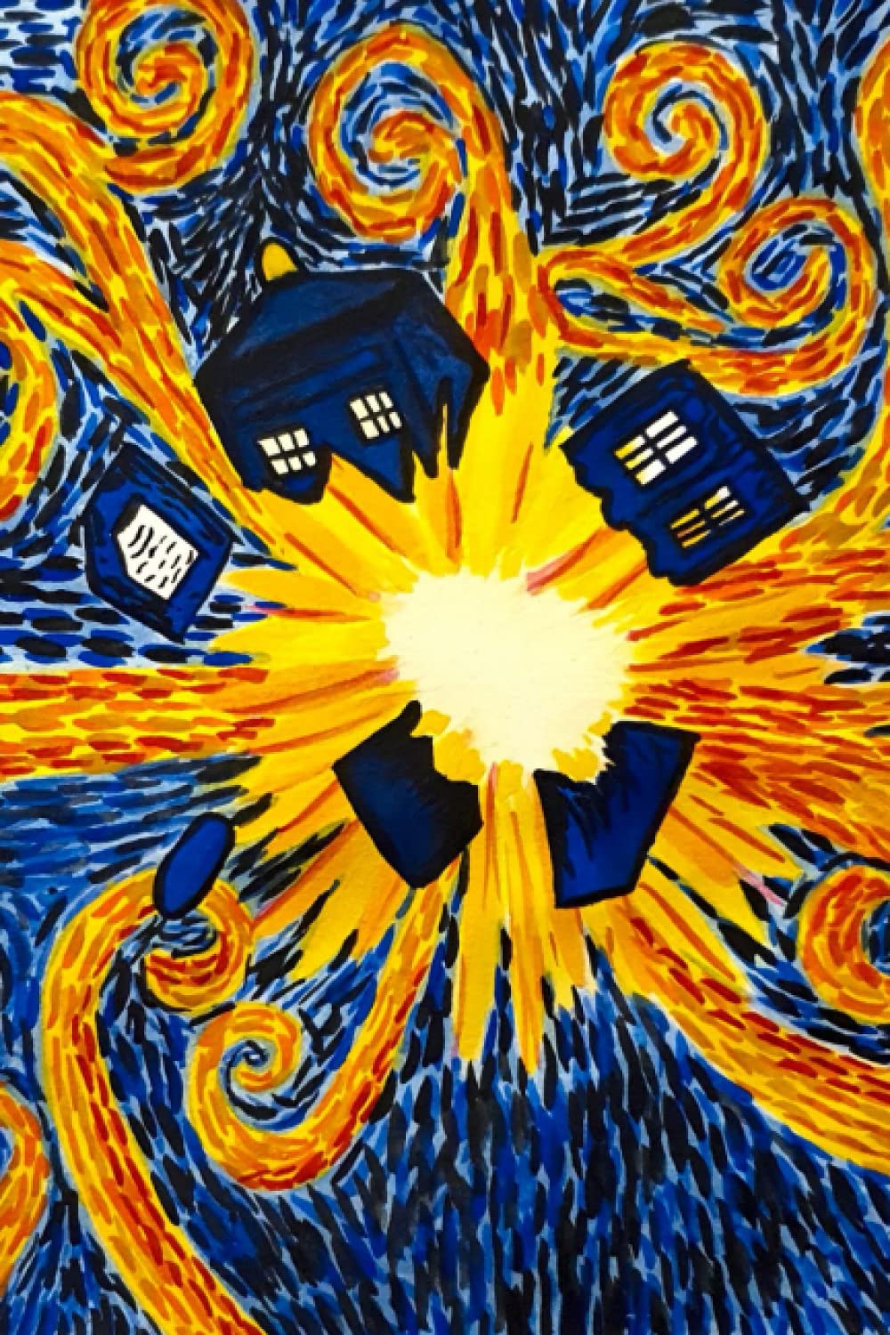 Van Gogh Exploding Tardis Watercolour Design Journal
