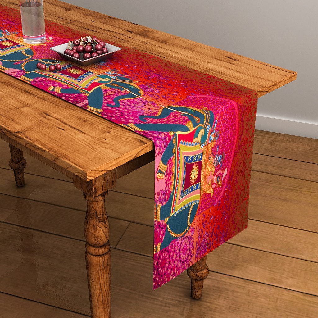 Sej By Nisha Gupta Sej Abstract Orange Hd Digital Premium 12 By 47 Inches Table Runner