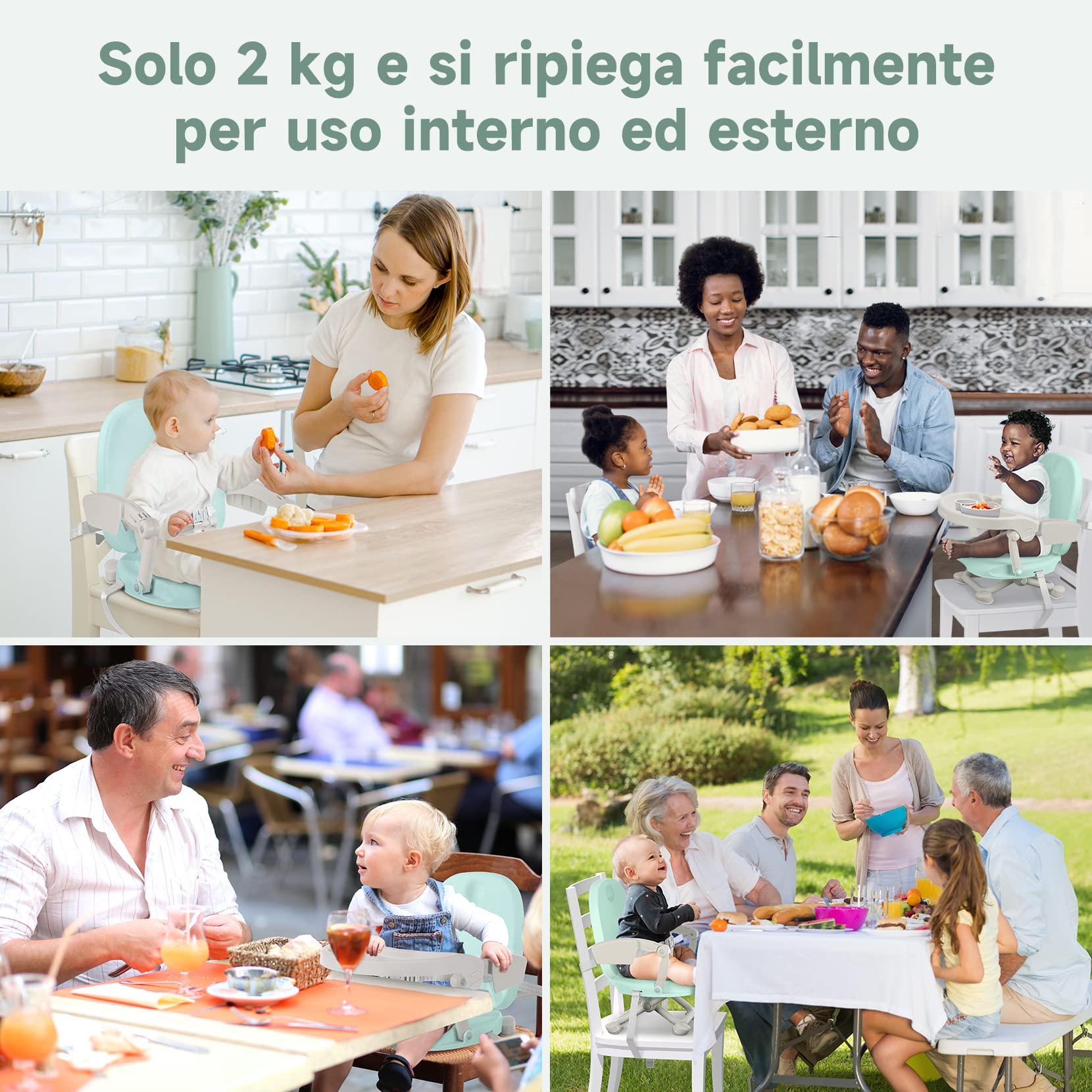YOLEO Seggiolone Pappa, Portatile Rialzo Sedia Bambini per 6-36 mesi, Seggiolino per Bambini Regolabile con Chiusura Compatta e Vassoio Rimovibile, per uso Interno/Esterno (Verde senza Cuscino)