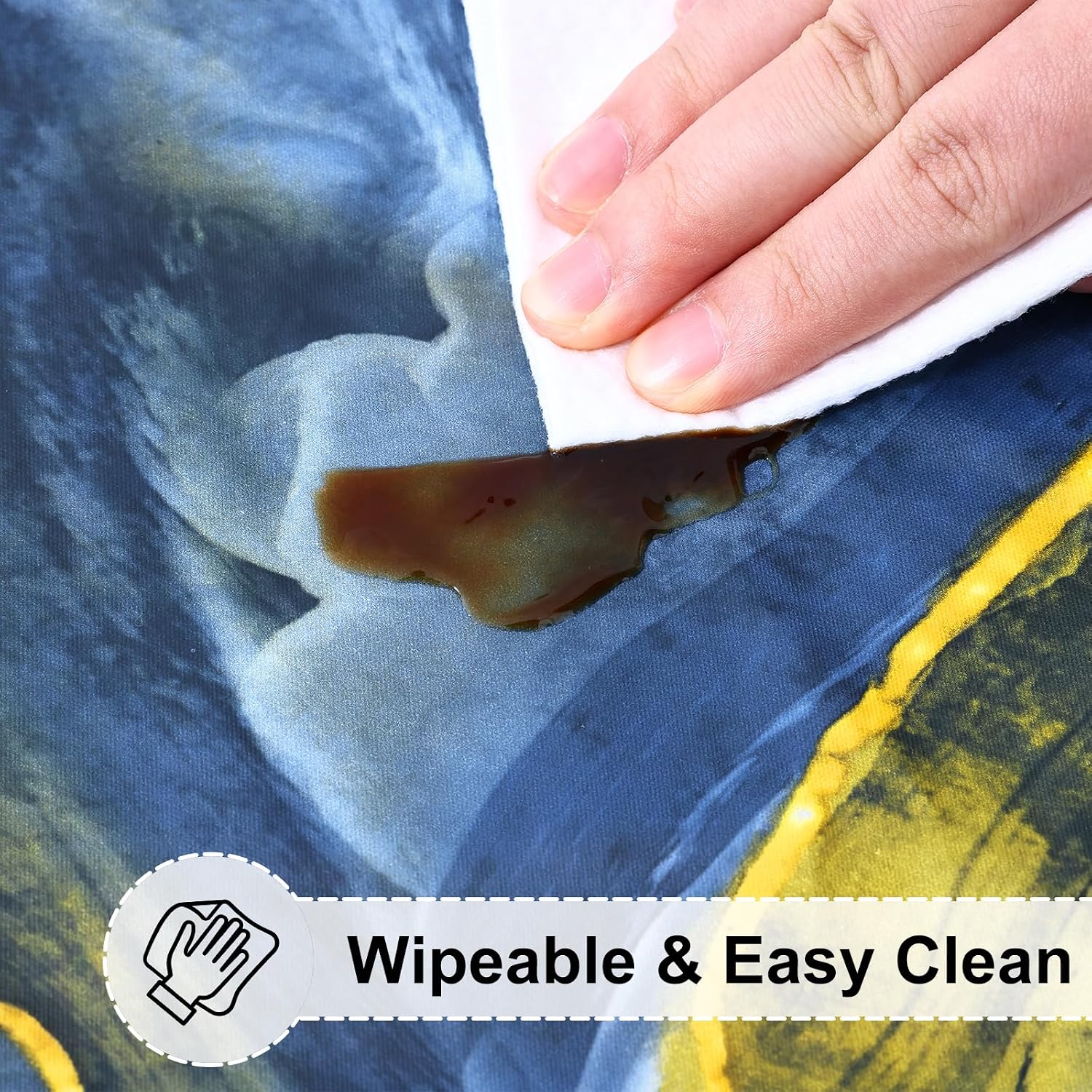  Round Fitted Tablecloth with Elastic Edge, 100% Waterproof Oil Proof Plastic Table Cover, Vinyl Flannel Backed Tablecloth Fits 36"-44" Round Tables for Dinner, Outdoor, Picnic, Navy Ripples thumbnail