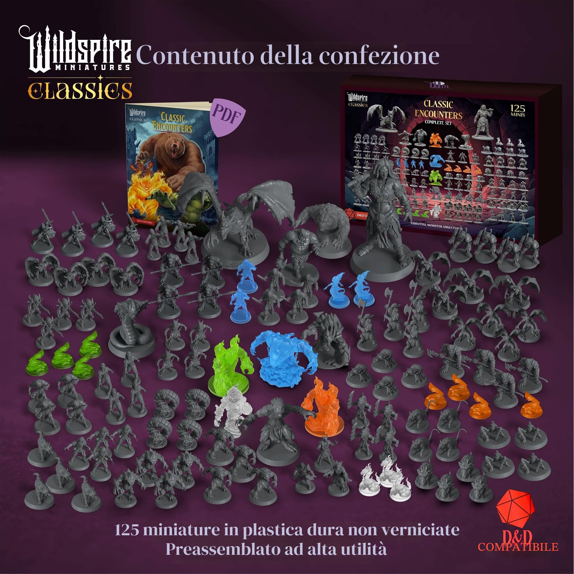 Wildspire Classic Creatures - Set completo 1 - Miniature essenziali di mostro DND verniciabile, 125 miniature per D&D in scala da 28 mm Minatures Dungeons and Dragons Minis D&D