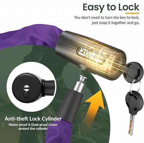 Miniatura 3 de Titanker Candado de cadena para bicicleta con llaves, 3.3 pies de seguridad, resistente, antirrobo, cadena de bicicleta para bicicleta, motocicleta,