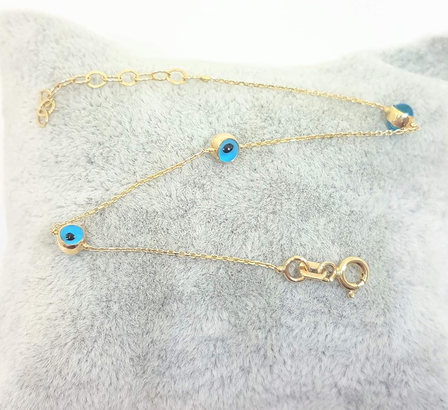 14K Real Solid Gold Two Sided Evil Eye Bracelet for Kids Teens Girls | Dainty Turkish Evil Eye Bracelets for Birthday Gift