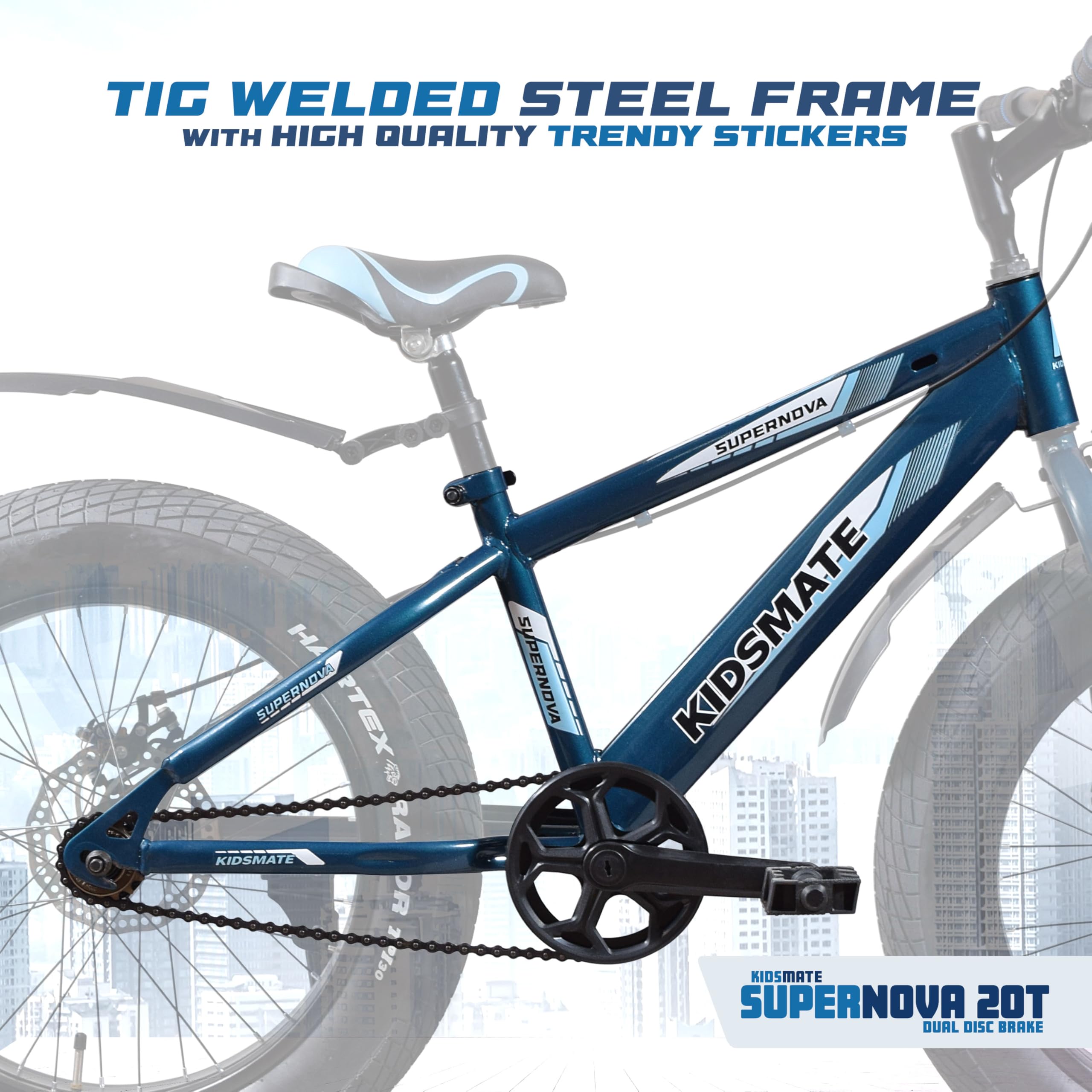 Kidsmate Supernova 20T Fat Tire Cycle for Kids (7–10 Years) | Dual Disc Brake Bicycle with Rigid Fork | 20 x 4.0 Wide Tyres, Strong Steel Frame Bike for Kids - Stelios Blue — Amazon image 3