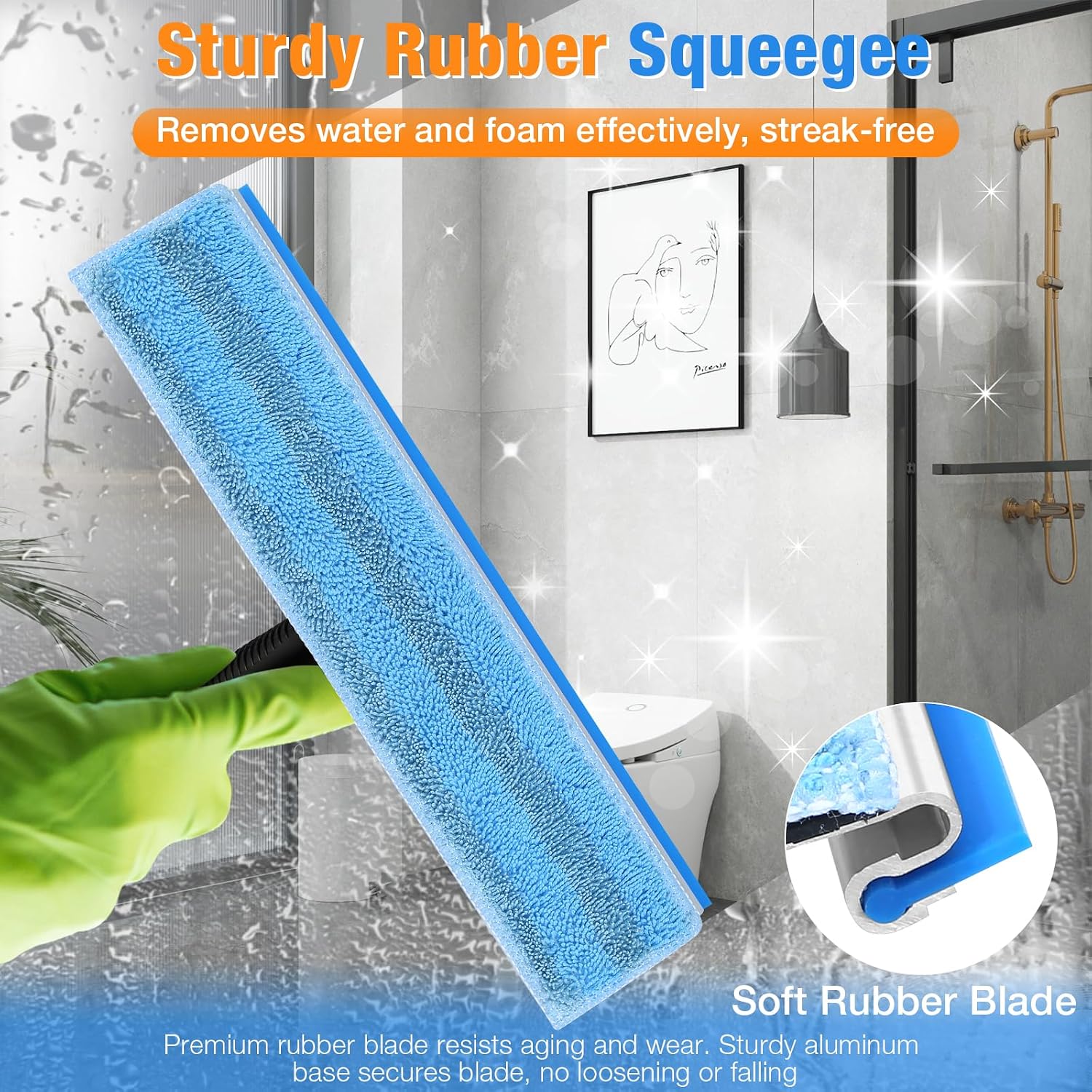 SBONNE Window Squeegee for Home Window Cleaning | Squeegee & Microfiber Window Scrubber,2-in-1 Window Cleaner Tool for Shower Glass Door,Mirror,Car Window,Bathroom
