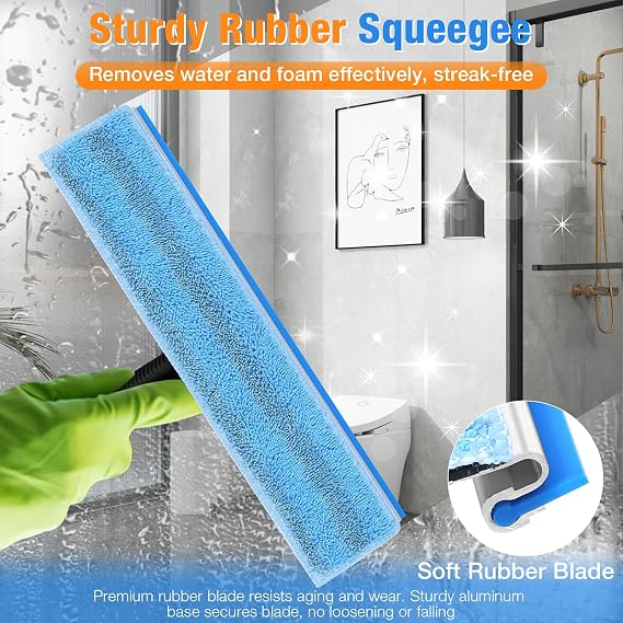 Window Squeegee for Home Window Cleaning Squeegee and Microfiber Window Scrubber, Glass Squeegee for Shower Glass Door,Mirror,Car Windshield,Bathroom,Household Window Cleaner Tool,13.8,Blue