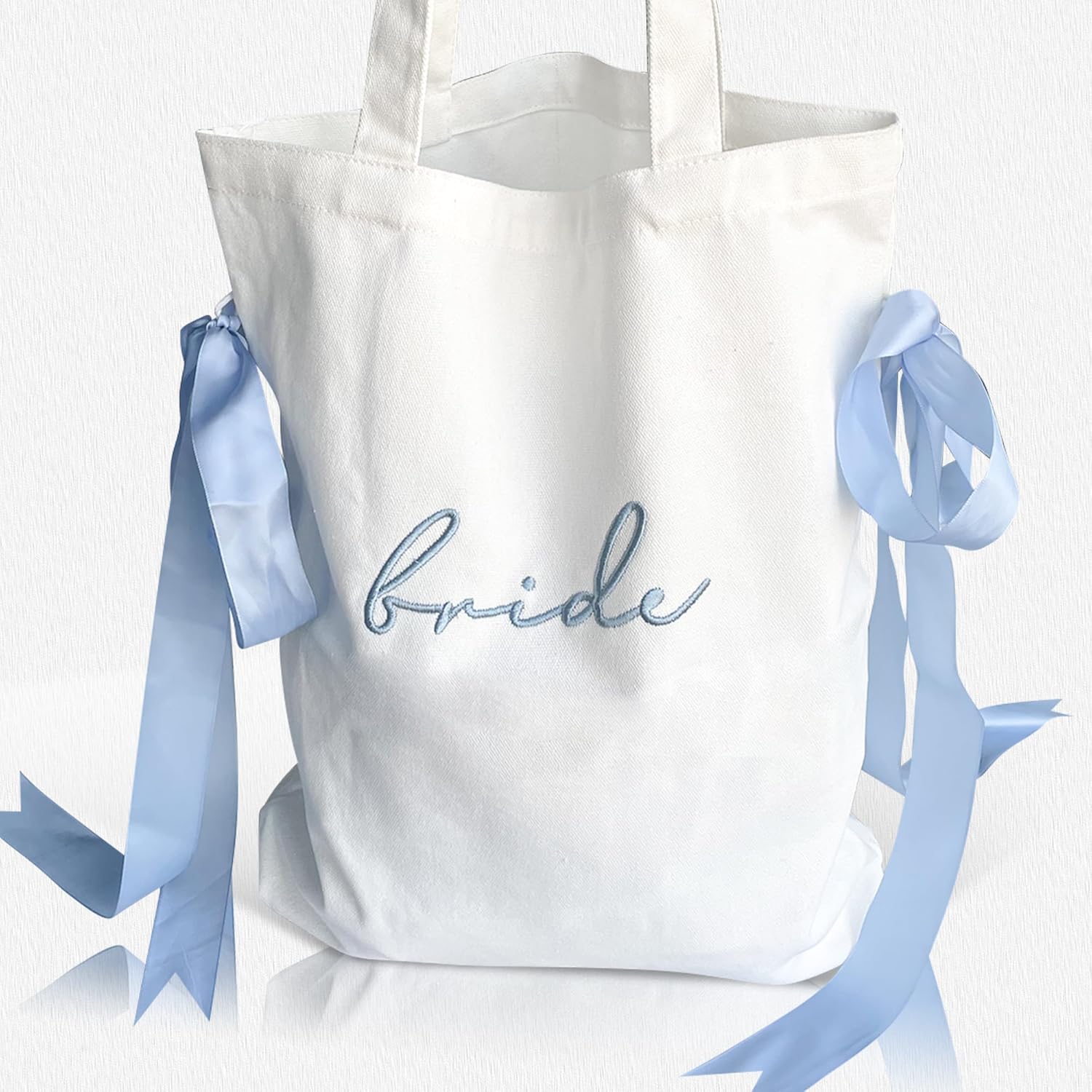LADY & HOME Bride Tote Bag Blue Satin Bows Bag for Bridal Shower Wedding Honeymoon Gifts - Image 8
