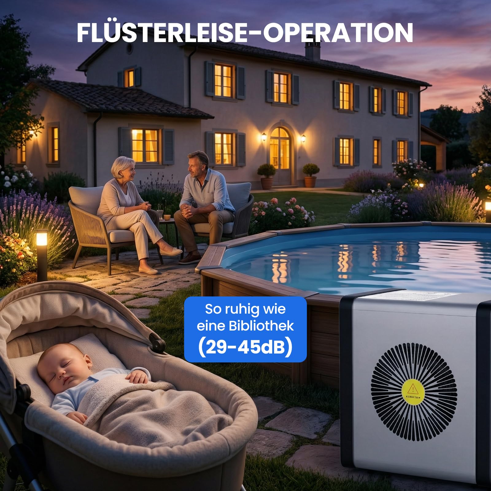 SUNYRISY Pool Wärmepumpe, 5 kW COP 5,5 Poolheizung Elektrisch für Aufstellpools bis zu 20 m³, 17,060 BTU, Mini Pool Heater System für Aufstellpools, Leise, Tragbare Kleine Größe