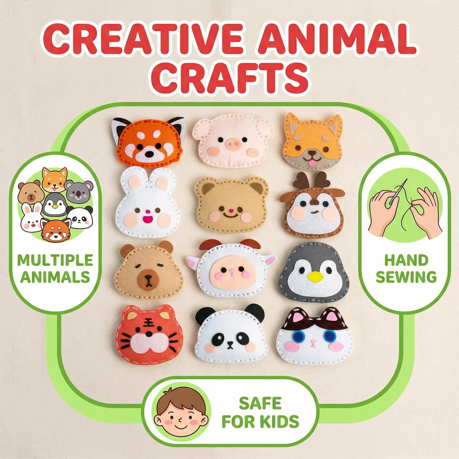 Ensemble De Couture en Feutre 12 Pièces Animaux Kit De Bricolage pour Enfants Débutants