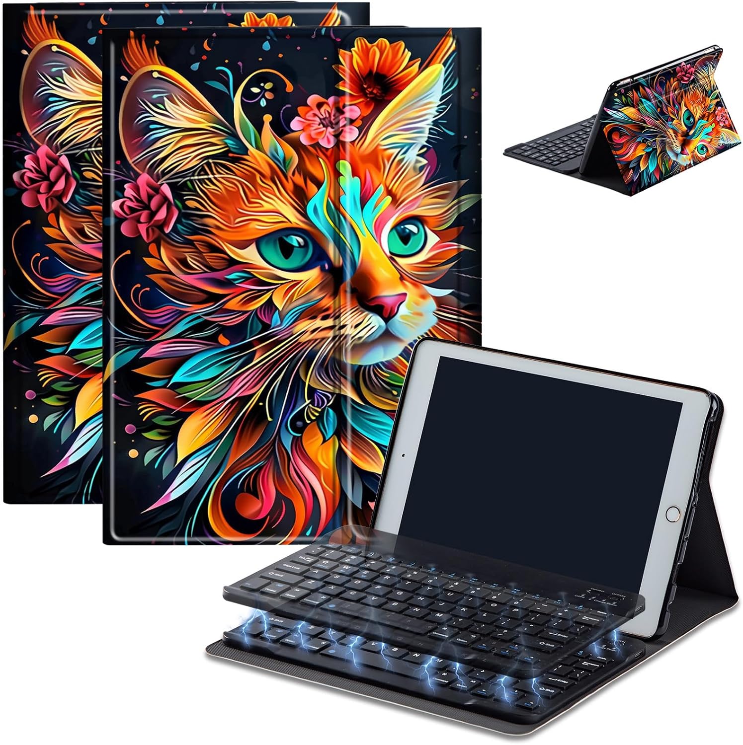 Keyboard Case for Amazon Fire Max 11 (13th Generation, 2023 Release), Detachable Wireless Bluetooth Keyboard and Auto Sleep/Wake Fire Max 11 Tablet Case with Keyboard, Beautiful Cat