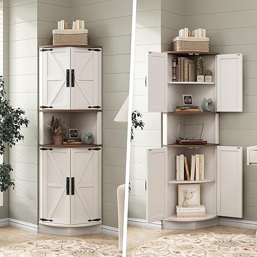 Miniatura 8 de Vabches 64.8" Tall Farmhouse Corner Cabinet with 4 Doors and 5 Storage Shelves, Farmhouse Storage Cabinet with Barn Door Design, Home Space Saver