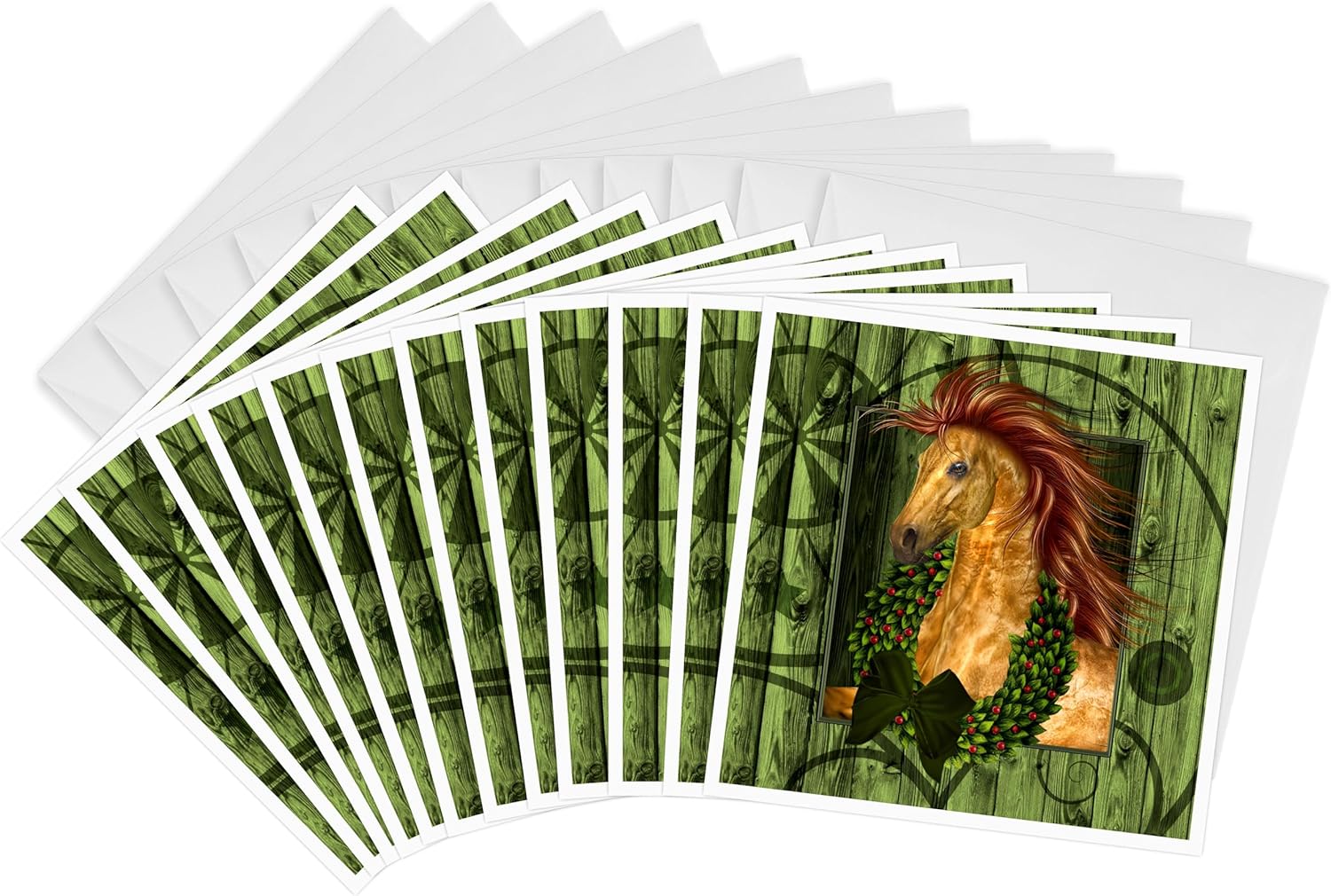 3dRose Western Christmas Cards - Horse With Wreath Design, Set Of 12 Greeting Cards