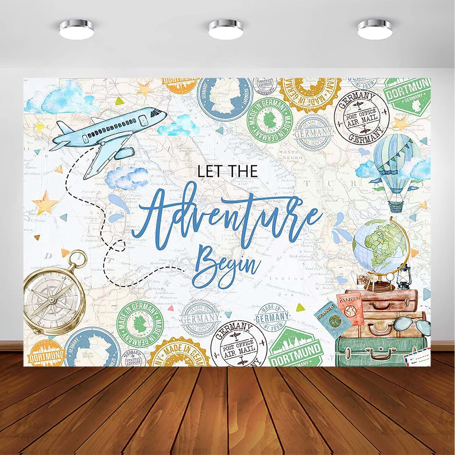 Avezano Adventure Backdrop Let The Adventure Begin Theme Baby Shower Party Backdrop Travel Plane Photography Background for Pregnant Baby Shower Party Decorations for Baby Girl and Boy (7x5ft)