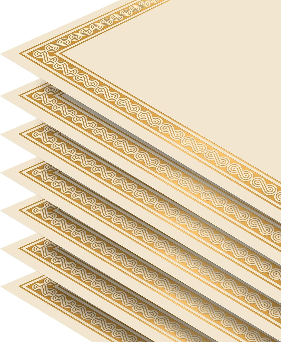 Better Office Products 100 Sheet Award Certificate Paper, Gold Foil Metallic Border, Ivory Letter Size Blank Paper, Diploma Certificates, Laser and Inkjet Printer Friendly, 8.5 x 11 Inches