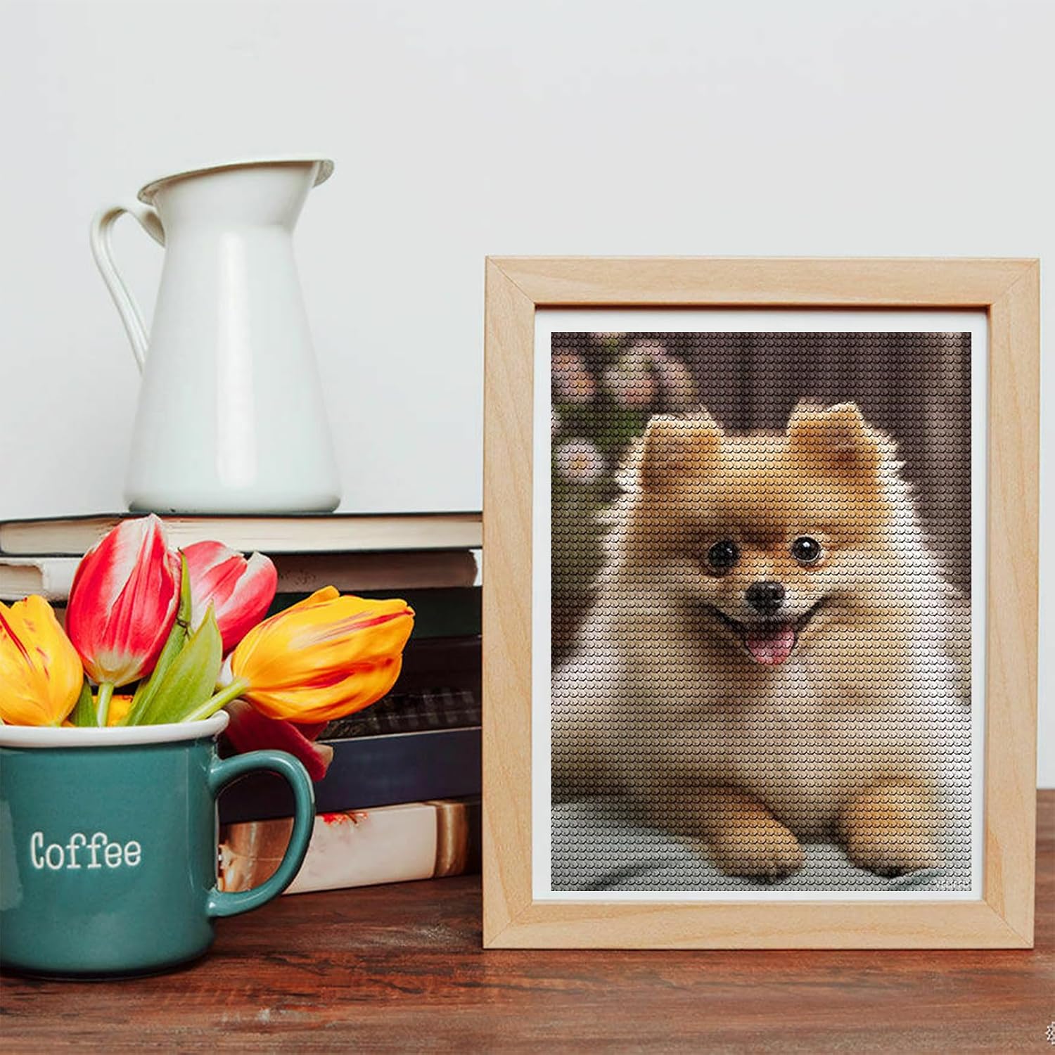 Diamond Painting Kits for Adults Cute Pomeranian Dog Full Drill Diamond Dots Paintings Diamond Art Kits DIY 5D Diamond Painting Kits for Home Wall Decor 12x16 Inch