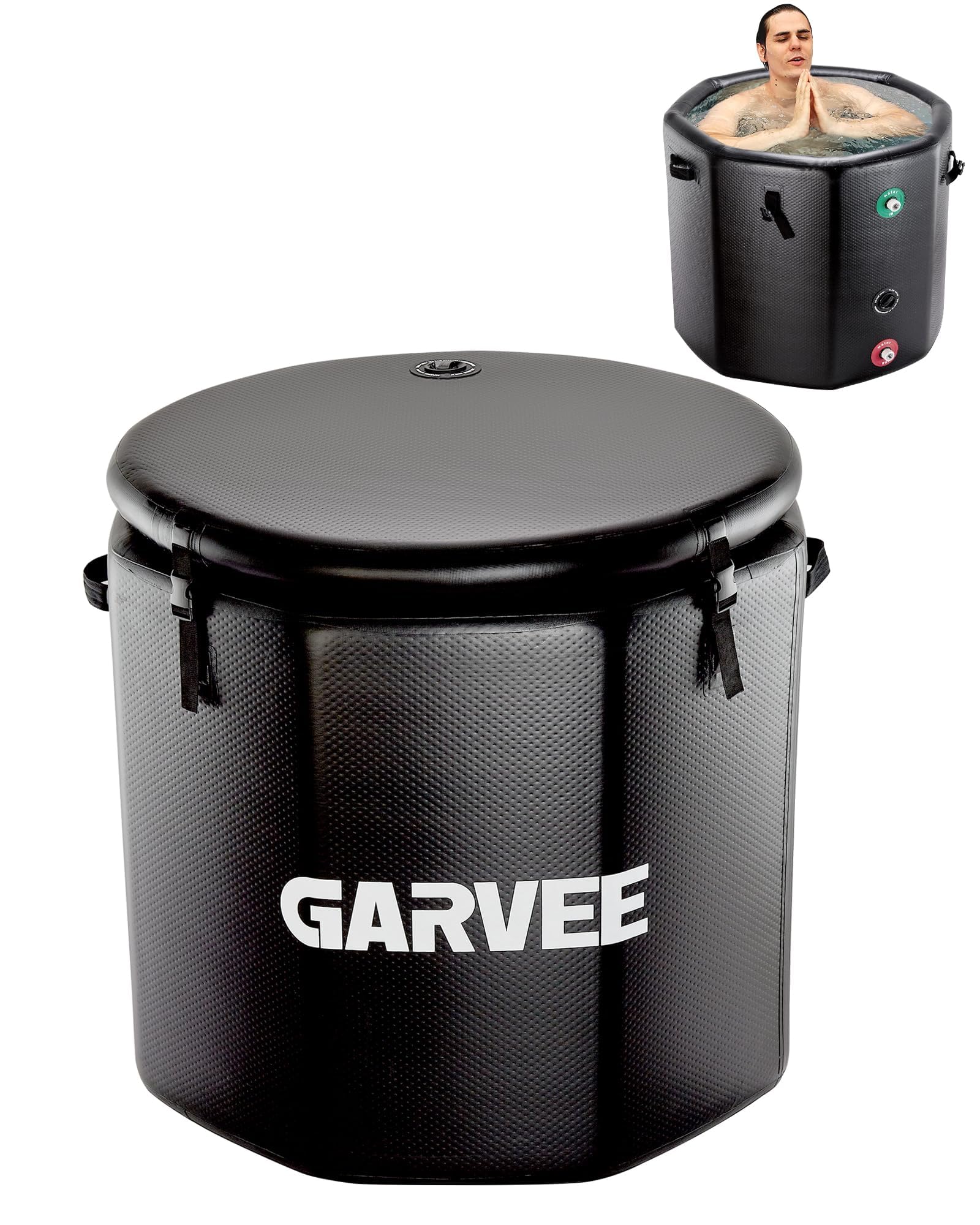 Garvee baquet à glace gonflable pour sportifs 700L, Récupération musculaire rapide – Couvercle isolant, compatible refroidisseur d'eau, usage intérieur/extensionérieur – Bain froid portable