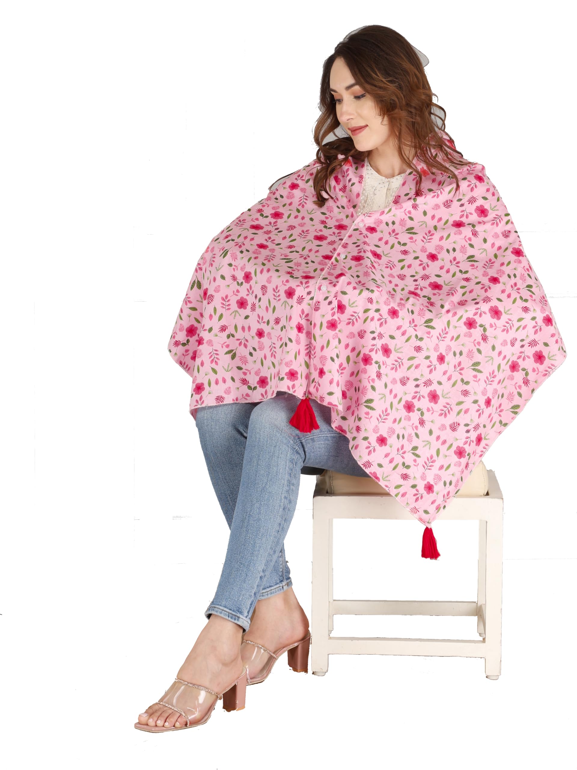 switchon Nursing Cover for Breastfeeding Multi Use Poncho Style Scarf with Buttons, Feeding Apron Breathable for Pre & Post Pregnancy free size (72inch x 22inch) Pink_Multi-picture-36