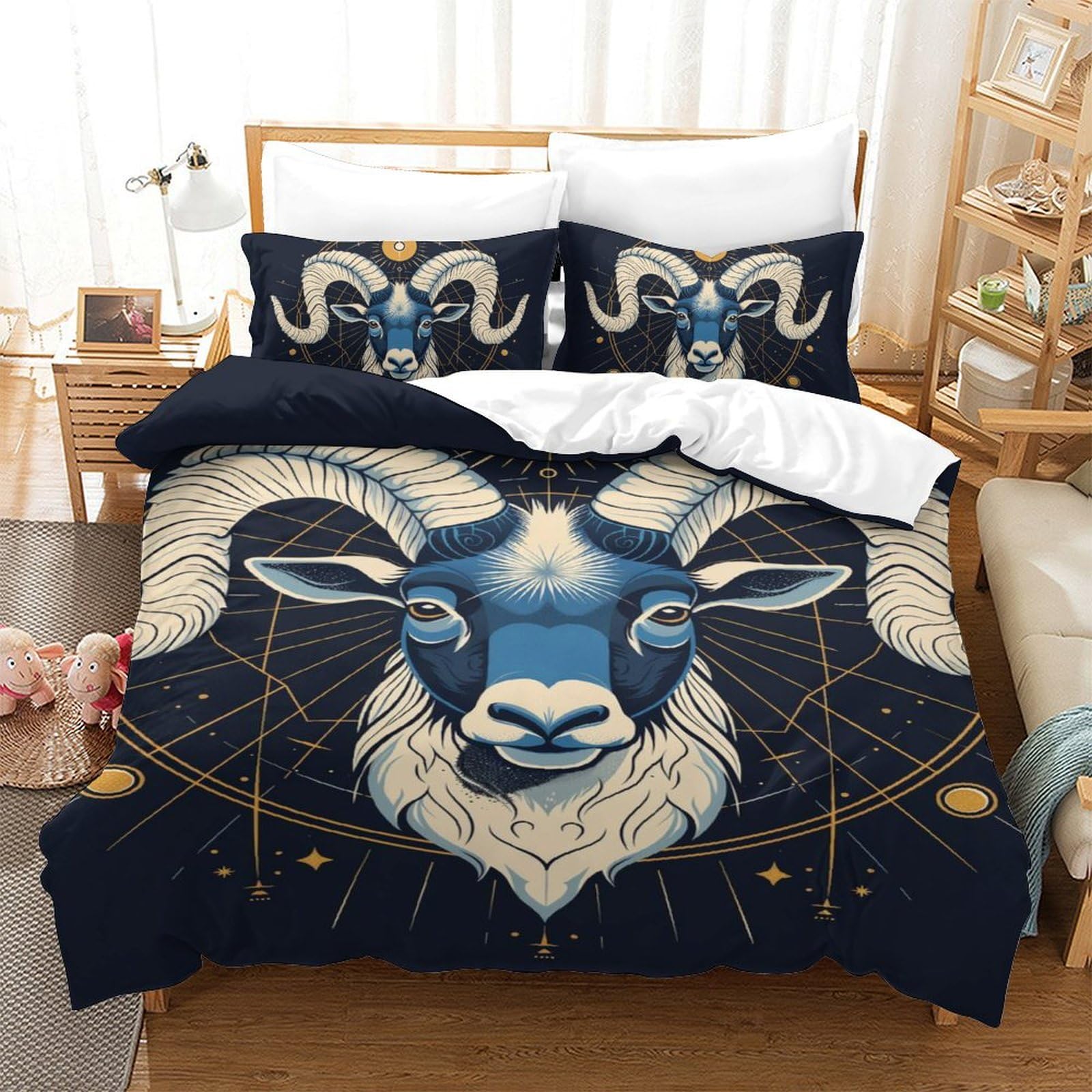 Housse de couette chèvre 3D 140x200cm en microfibre avec taies d'oreiller