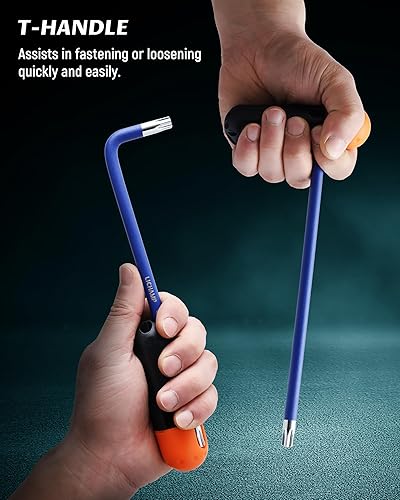 Miniatura 8 de Lichamp Juego de llaves Allen Rainbow de 27 piezas, juego de llaves Allen métricas Torx SAE con brazo largo de color, extremo de bola y Torx, SAE