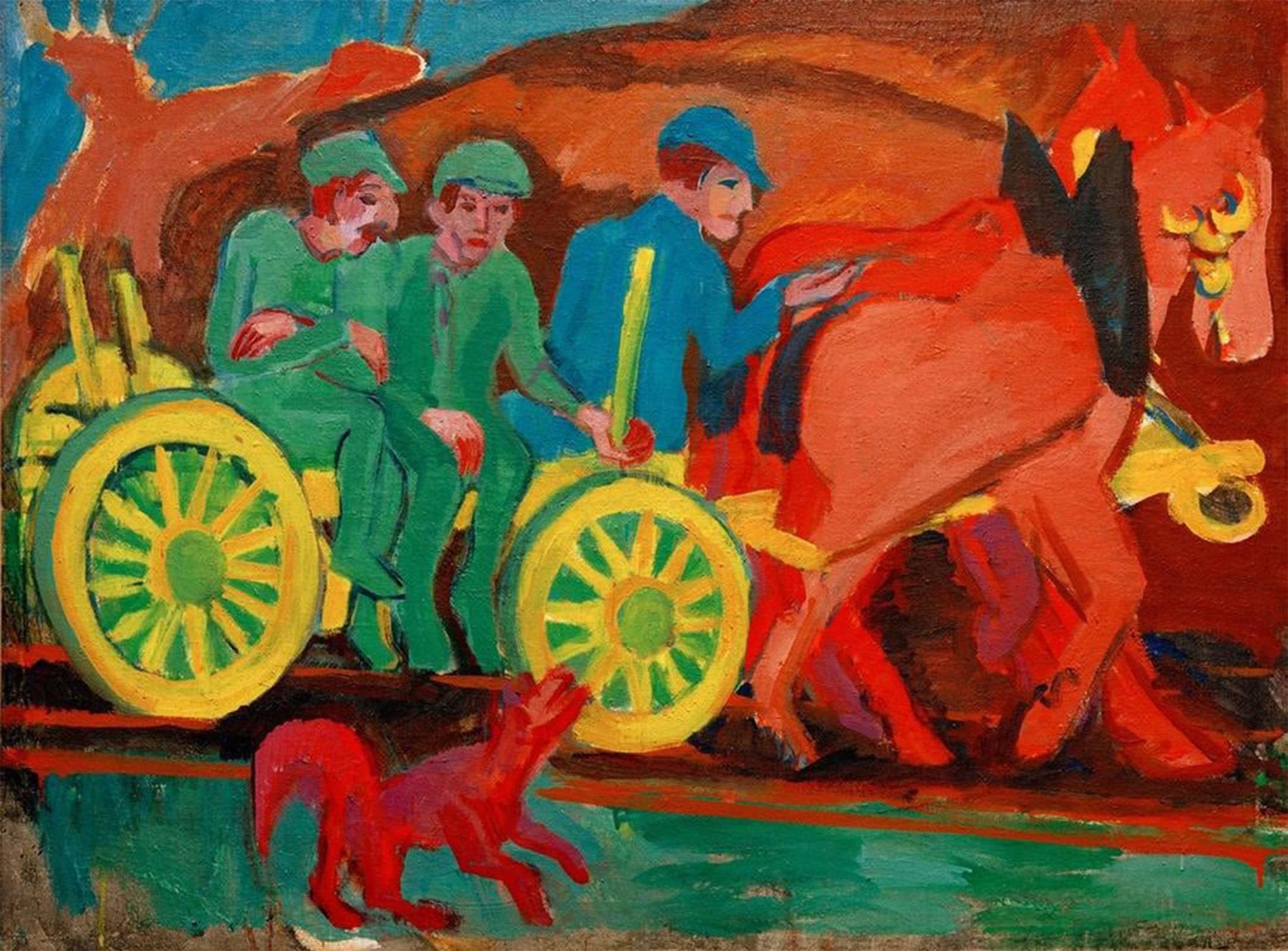 POSTERIIk Vintage Art Print Images Pictures Print Horse team with three farmers by Ernst Ludwig Kirchner Modern Colour Posters for Office Home Decor 60x90cm