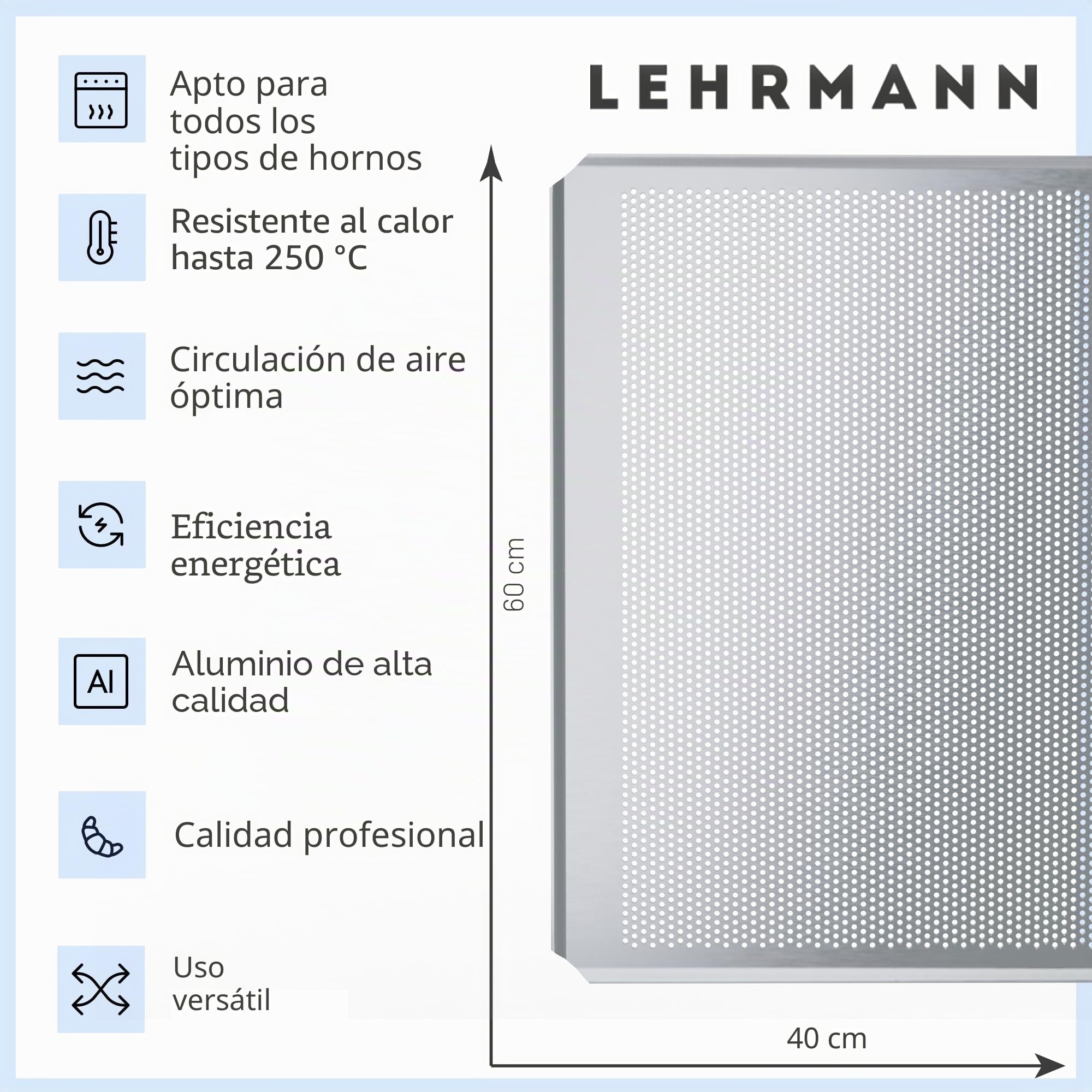 LEHRMANN Bandeja perforada (3 piezas) 60 x 40 cm placa para la panadería bandeja para horno Compatible con/reemplazo para MIWE WIESHEU