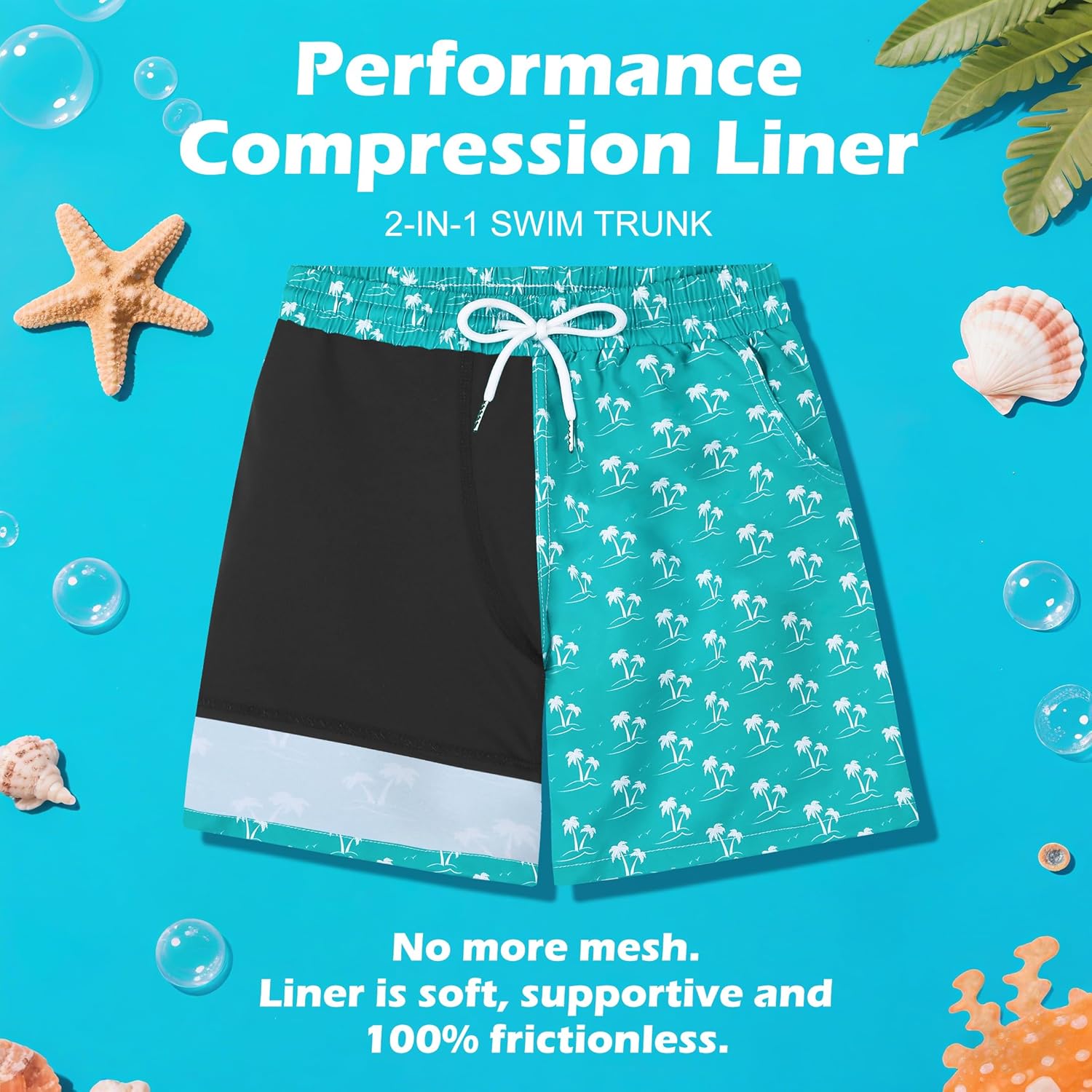 2 Pack Boys Swim Trunks with Compression Liner Kids Youth Swim Shorts Quick Dry Bathing Suit Swimwear Beach Shorts - Image 4