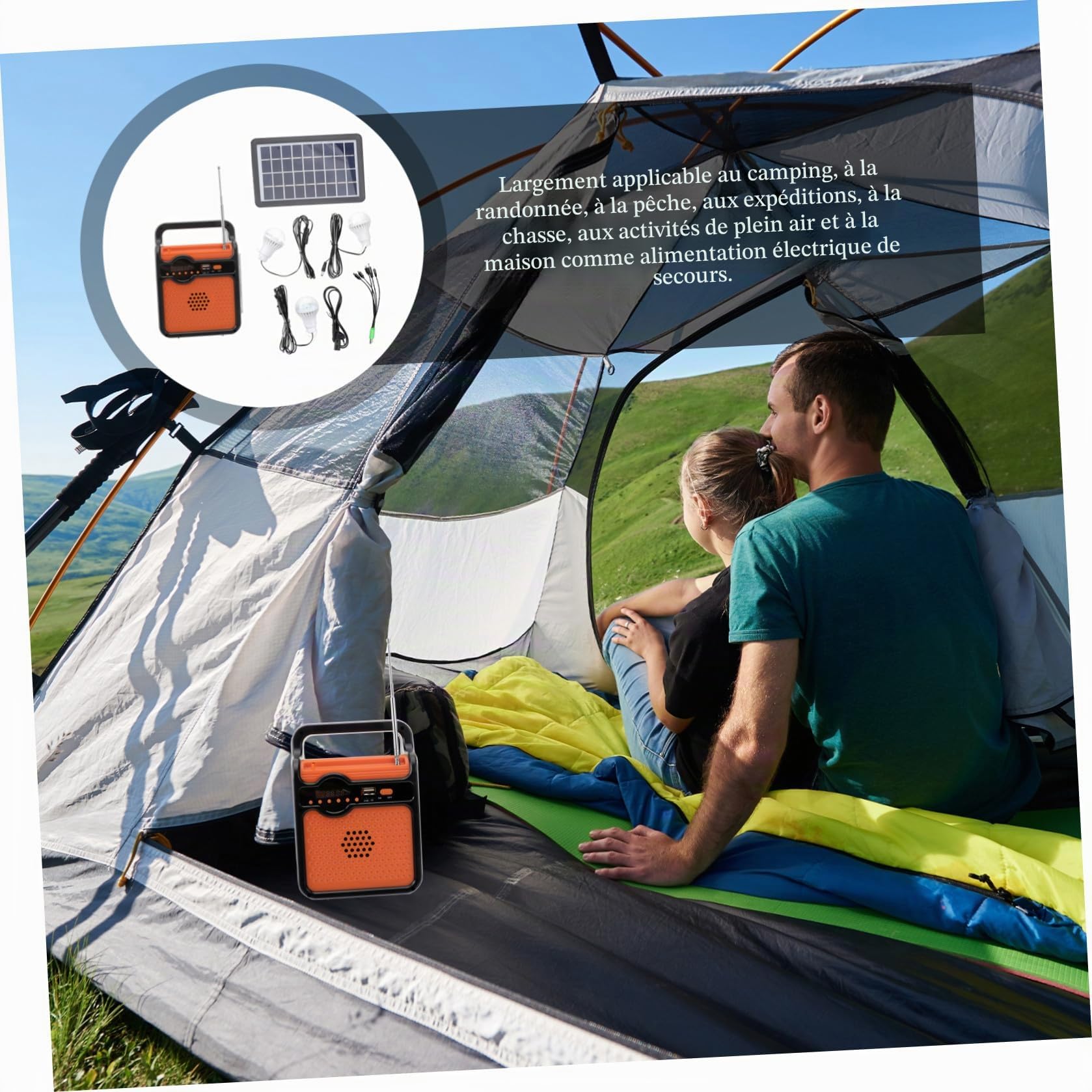 Abaodam Générateur D'énergie Solaire 220v 25w Compact et Silencieux Lumière LED et Chargeur USB pour Usage Domestique et Jardin Extérieur