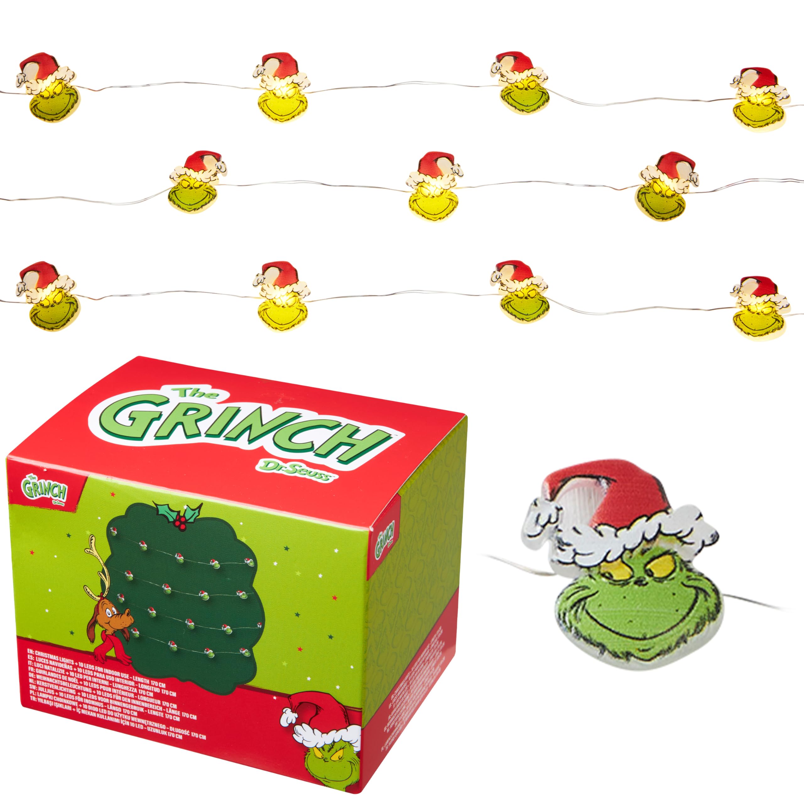 The Grinch Luces de Navidad, Luces de Hadas - Funciona con Pilas 170cm (Verde 2D)