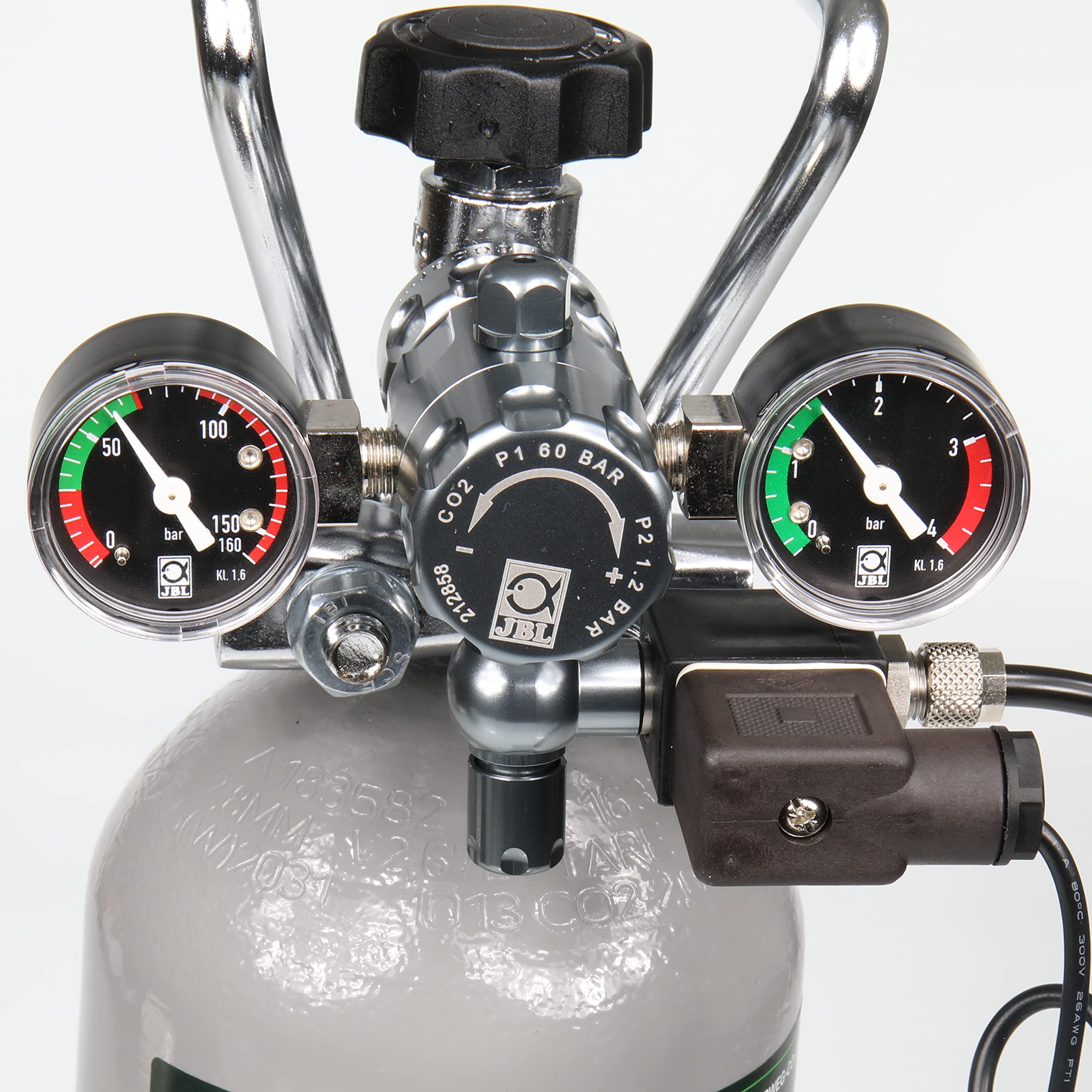 JBL PROFLORA CO2 Regulator Professional - Grifo regulador de presión para Fertilizantes de CO2, con 2 manómetros, válvula magnética para Apagado Nocturno