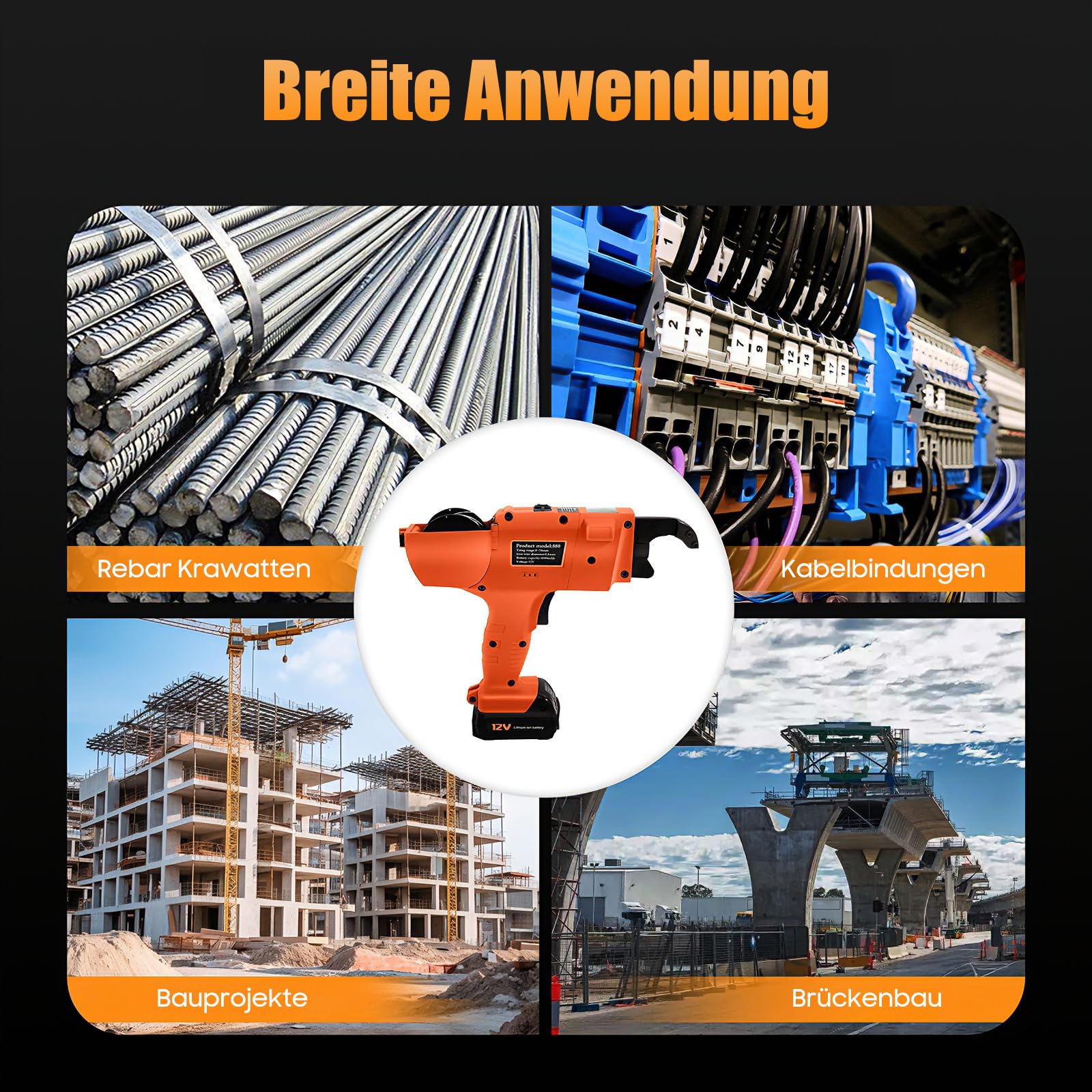 Rilegatrice automatica a filo, rilegatrice elettrica | Rebar - Rilegatrice, 2 ore di autonomia, facile da riporre, chiusura automatica e protezione di allarme per cantieri
