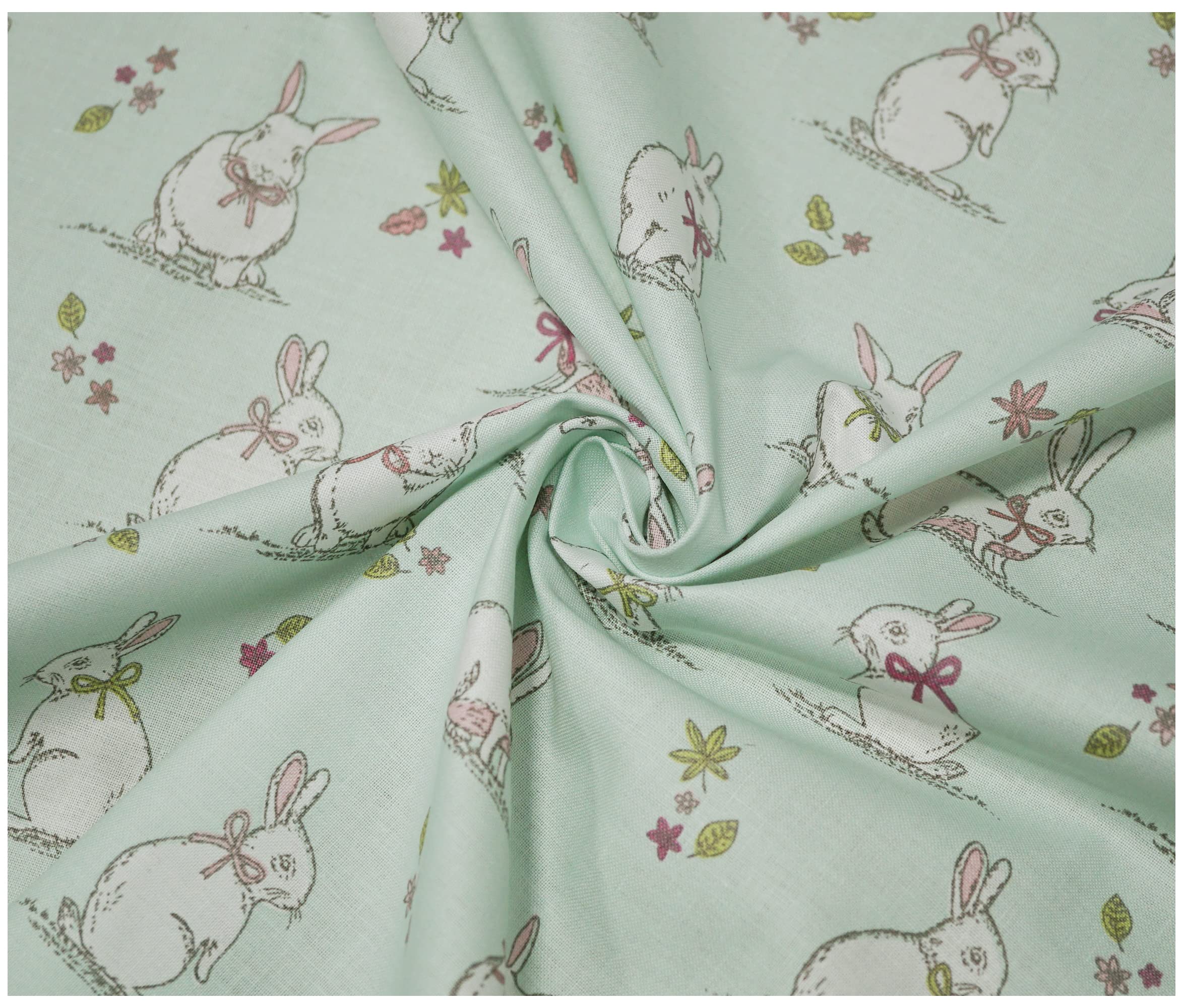 100% Cotton Print Fabric by The Metre Patterned Material 160gsm Used for Sewing Masks Arts Crafts 140cm Wide (1 Metre (100 x 140cm), Bunnies Duck Egg)