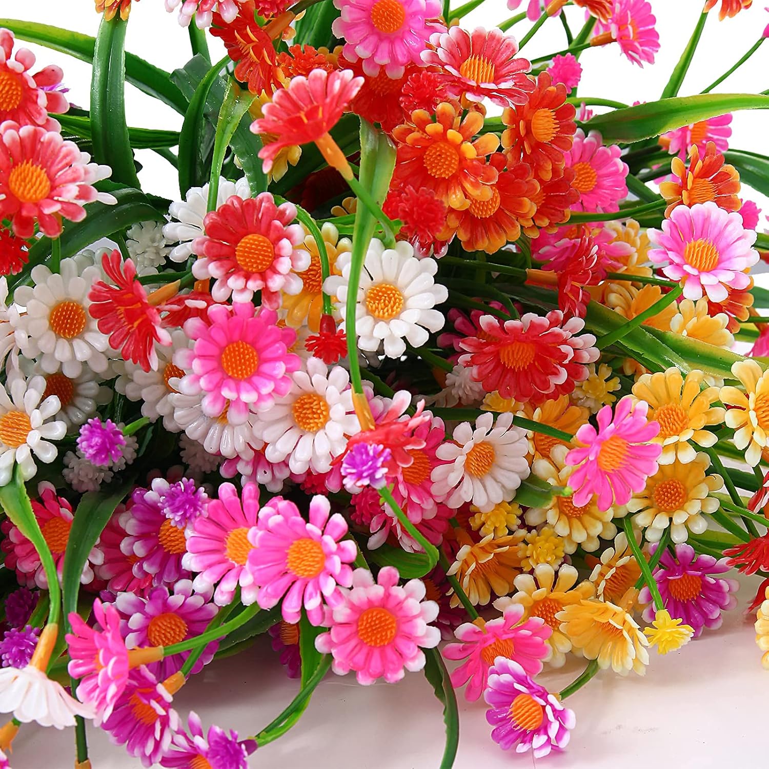 Momkids 6 Pcs Fake Fall Flowers Outdoor Artificial Plants UV Resistant Faux Daisies Greenery Shrubs Plant Hanging Flower Planter for Home Garden Patio Balcony Porch Window Box Decoration (Yellow) : Home & Kitchen