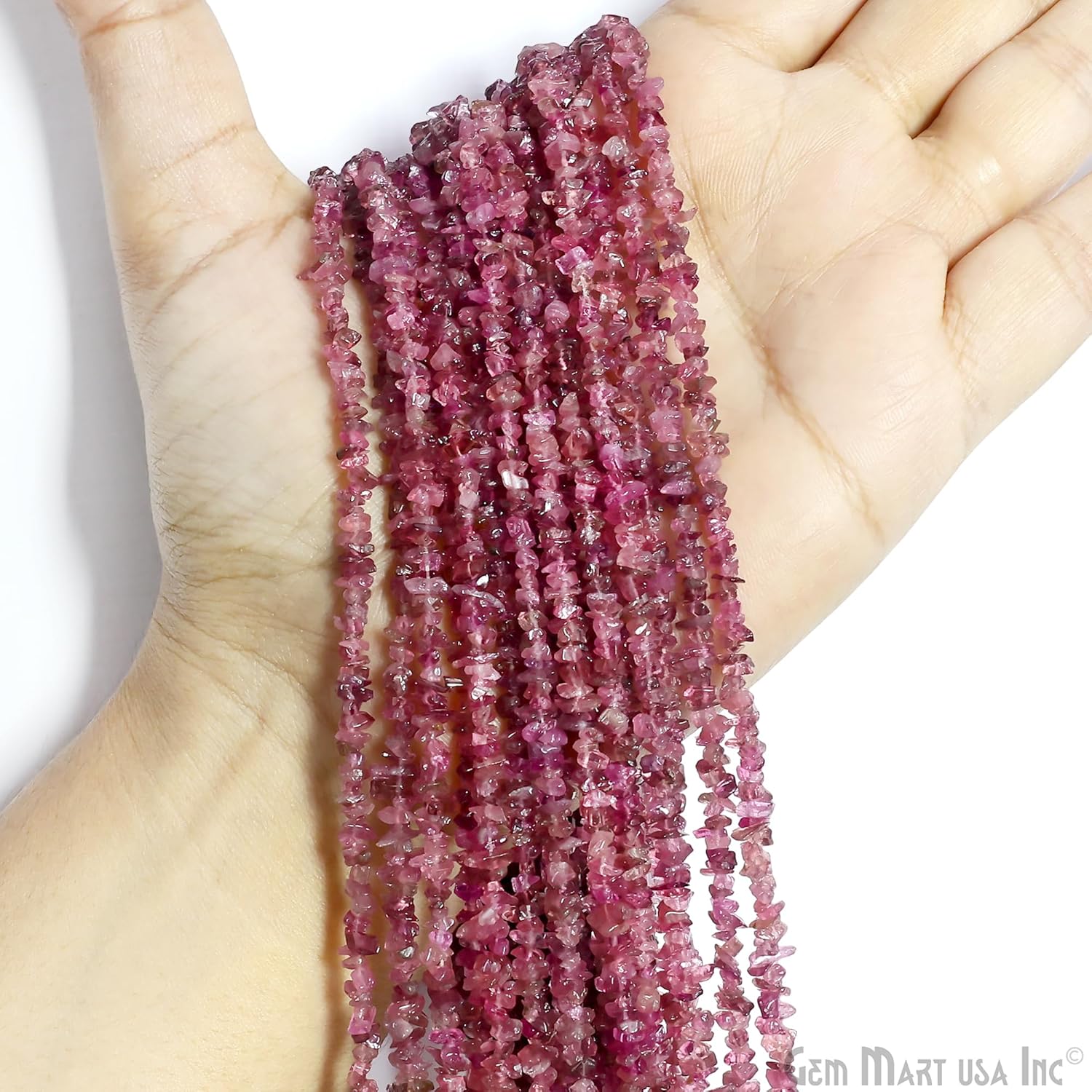 GM GemMartUSA Pink Tourmaline Natural Raw Chip Beads Strands | Semi-Precious | AAA+ Quality 1 Strand 34” | DIY Bracelet Jewelry Making, Healing Crystal Craft| 4-6mm - Pink Color Gemstones (CHTO-70001)