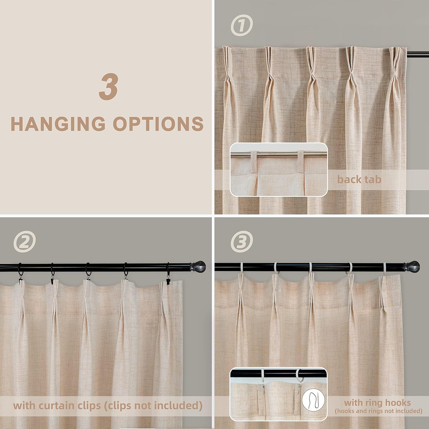 DriftAway Pinch Pleat Linen Textured Semi Sheer Solid Farmhouse and Modern Rustic Linen Curtains High Ceiling Extra Long Drapes for Living Room 15 ft Length 1 Panels W52 x L180 Inches Long Beige
