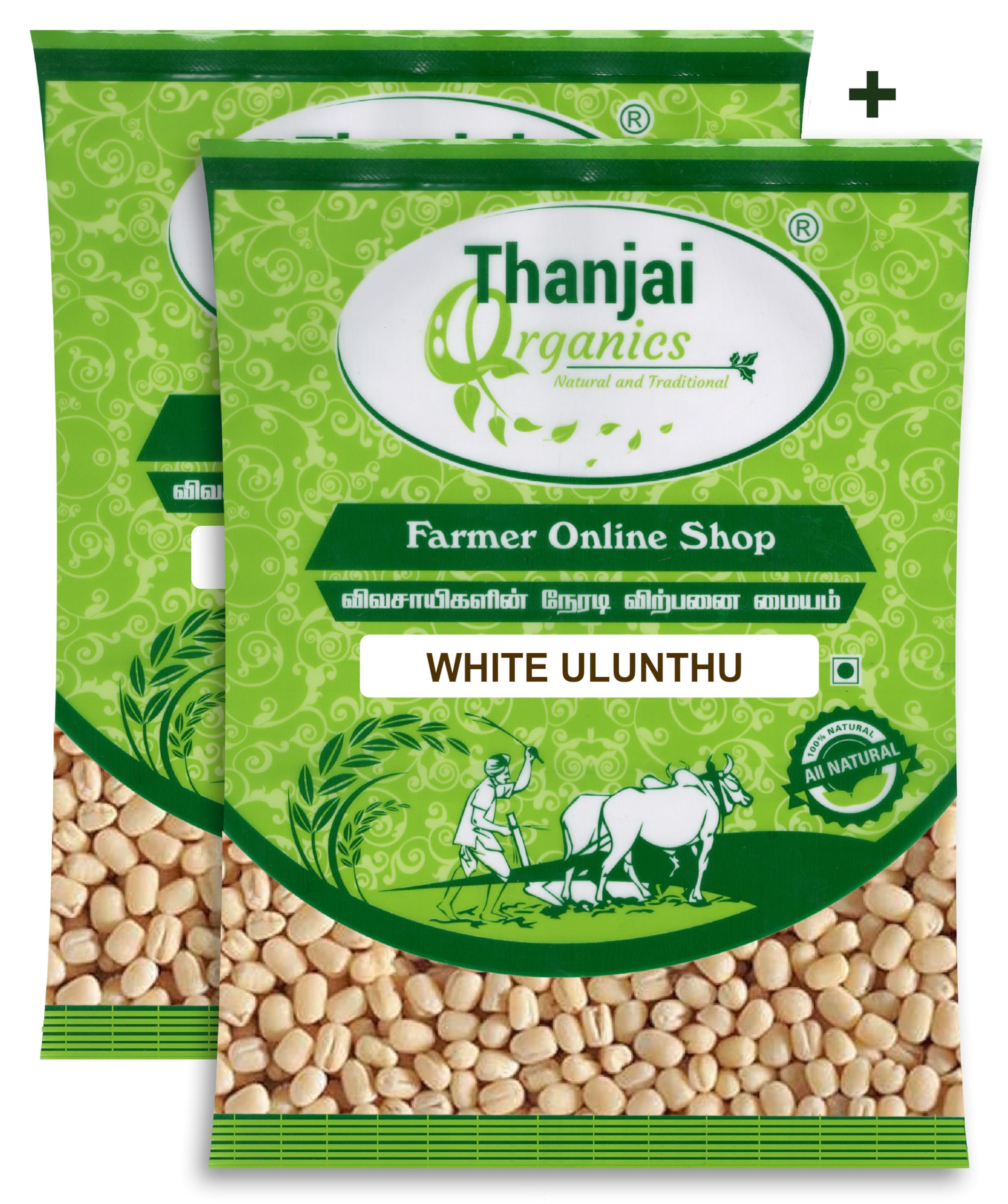 Thanjai Organics Urad Dal | White Uluntu (Matpe Beans Skinless) 4lbs (2lbs X 2) | Natural, Gluten Friendly, Non-GMO,Vegan | Premium Indian Lentils for Healthy Cooking (Pack of 2)